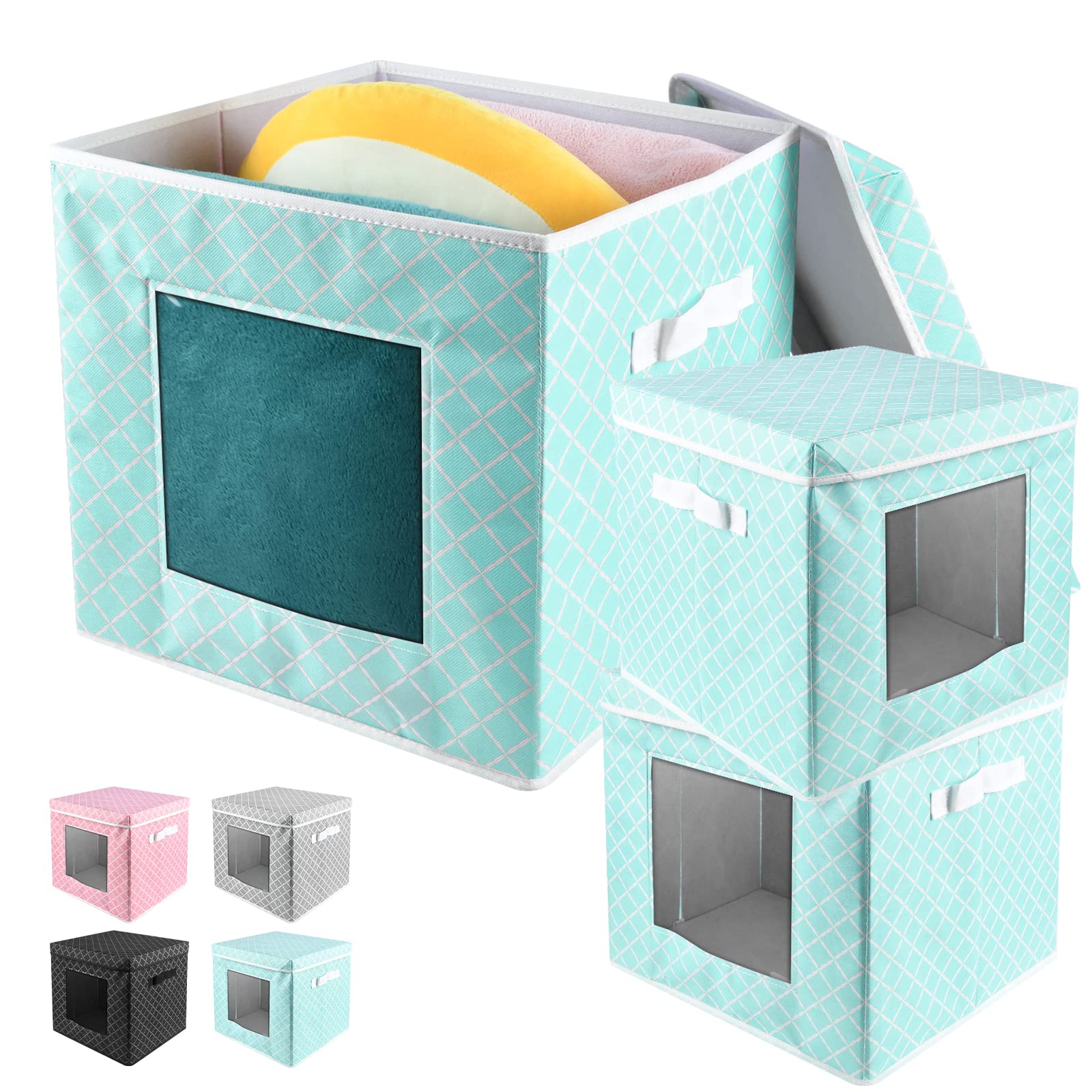Collapsible Storage Bins with Lids - 3 Pack Fabric Storage Boxes with Handles, Foldable & Stackable Closet Organizer Bins for Bedroom, Office, Shelves & Closet (13x13x13 Inch) - Perfect for Home Organization, Seasonal Storage & Kids Toy Storage