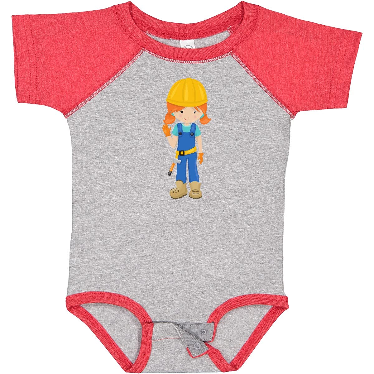 Inktastic Construction Girl Baby Bodysuit - Cute Orange Hair Toddler Outfit for Girls - Perfect for Playdates, Construction-Themed Parties & Everyday Wear