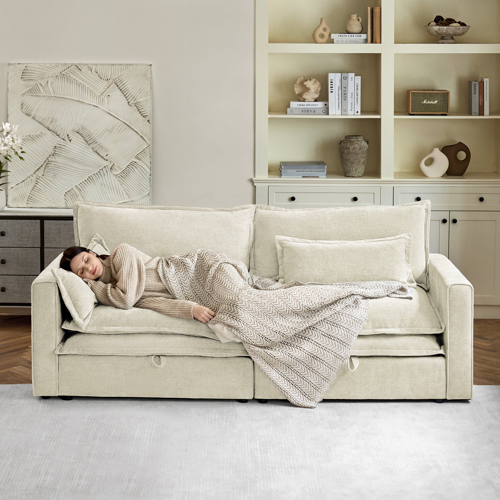 Comfortable Storage Sofa with Dual Layer Cushions & Wide Armrests - Perfect for Living Room, Bedroom, and Small Space Relaxation