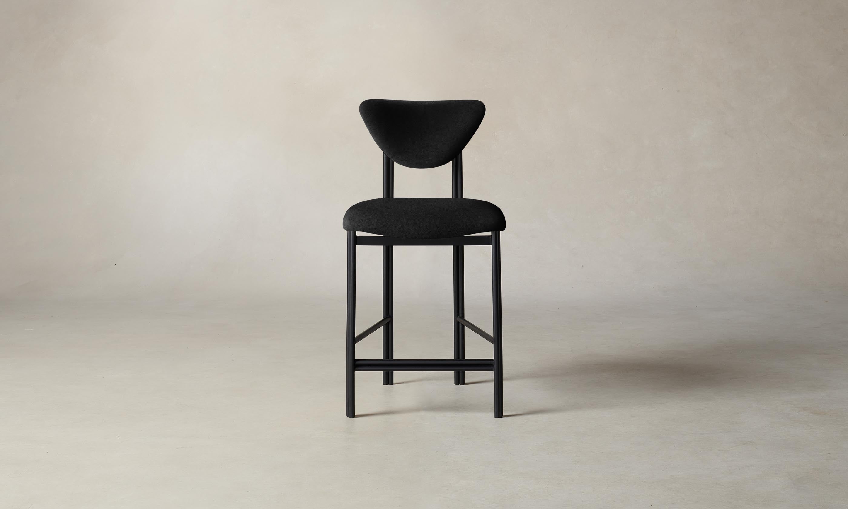 Premium Cooper Counter Stool with Pebbled Leather Upholstery in Ink Black - Perfect for Kitchen Islands, Bars & Modern Dining Areas