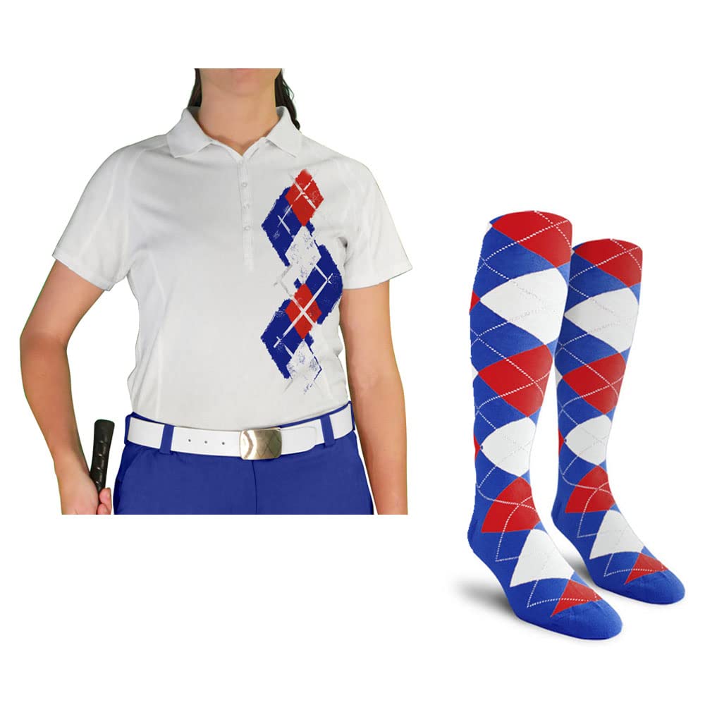 Dry Fit Short Sleeve Graphic Golf Polo Shirt with Socks for Women - Argyle Paradise (4A-4Z) | Moisture-Wicking Performance Top for Golf, Tennis & Casual Wear