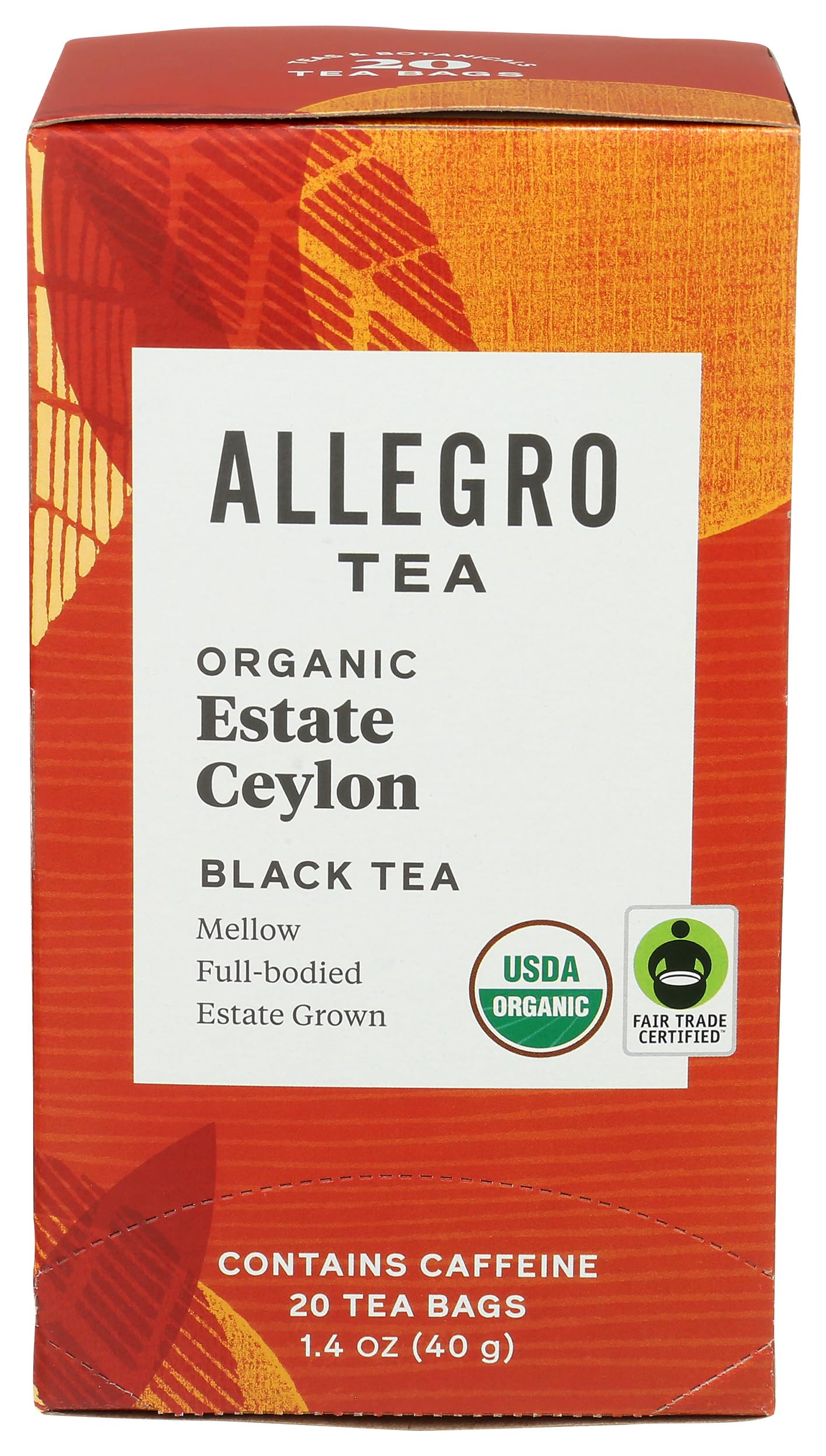 Organic Allegro Tea Bags - Premium Estate Ceylon Black Tea, 20 Count | Perfect for Morning Boost, Afternoon Relaxation & Healthy Lifestyle