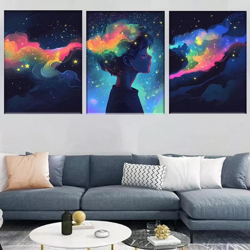3-Piece Colorful Abstract Dreamy Starry Sky Wall Art Set - Framed Canvas 40x60cm - High Quality Print - 100% Australian Made - Ready to Hang - Perfect for Living Room, Bedroom & Office Decor