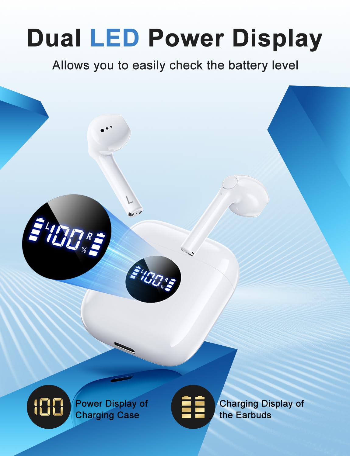 Wireless Bluetooth 5.3 Earbuds with Charging Case, Lightweight in-Ear Stereo Headphones with Mic for iPhone Android, IPX7 Waterproof Sports Earphones for Running Gym Workout - Ivory White
