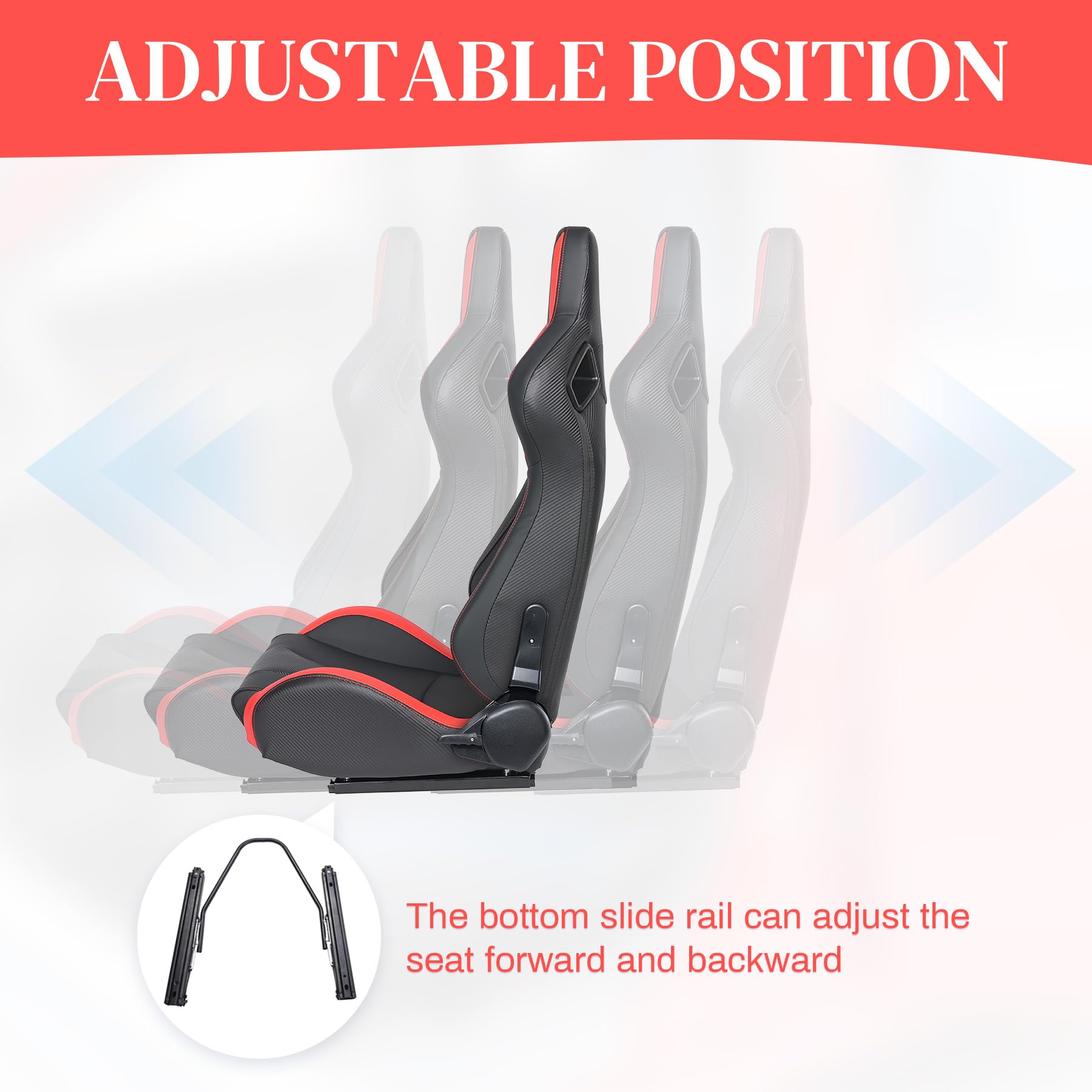 2 Pack Universal Racing Bucket Seats with Dual Lock Sliders - Adjustable PVC Leather Car Seats for Sports Cars & Drifting (Black & Red) - Perfect for Racing Enthusiasts & Car Modifications