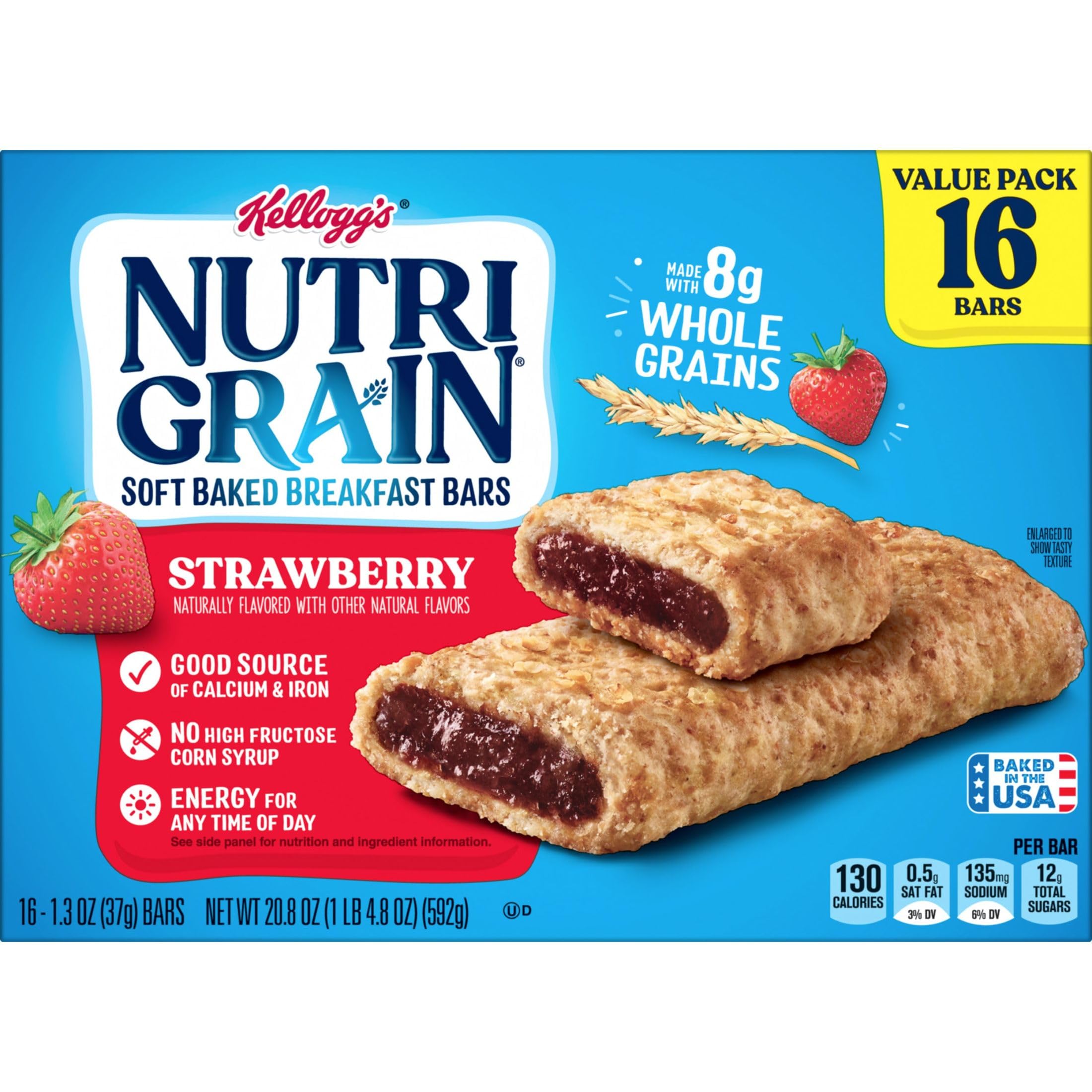 Nutri-Grain Soft Baked Breakfast Bars - Strawberry Flavor, 16 Count (20.8oz) | Healthy Kids Snacks & On-the-Go Breakfast | Perfect for School Lunches, After-School Treats & Family Road Trips