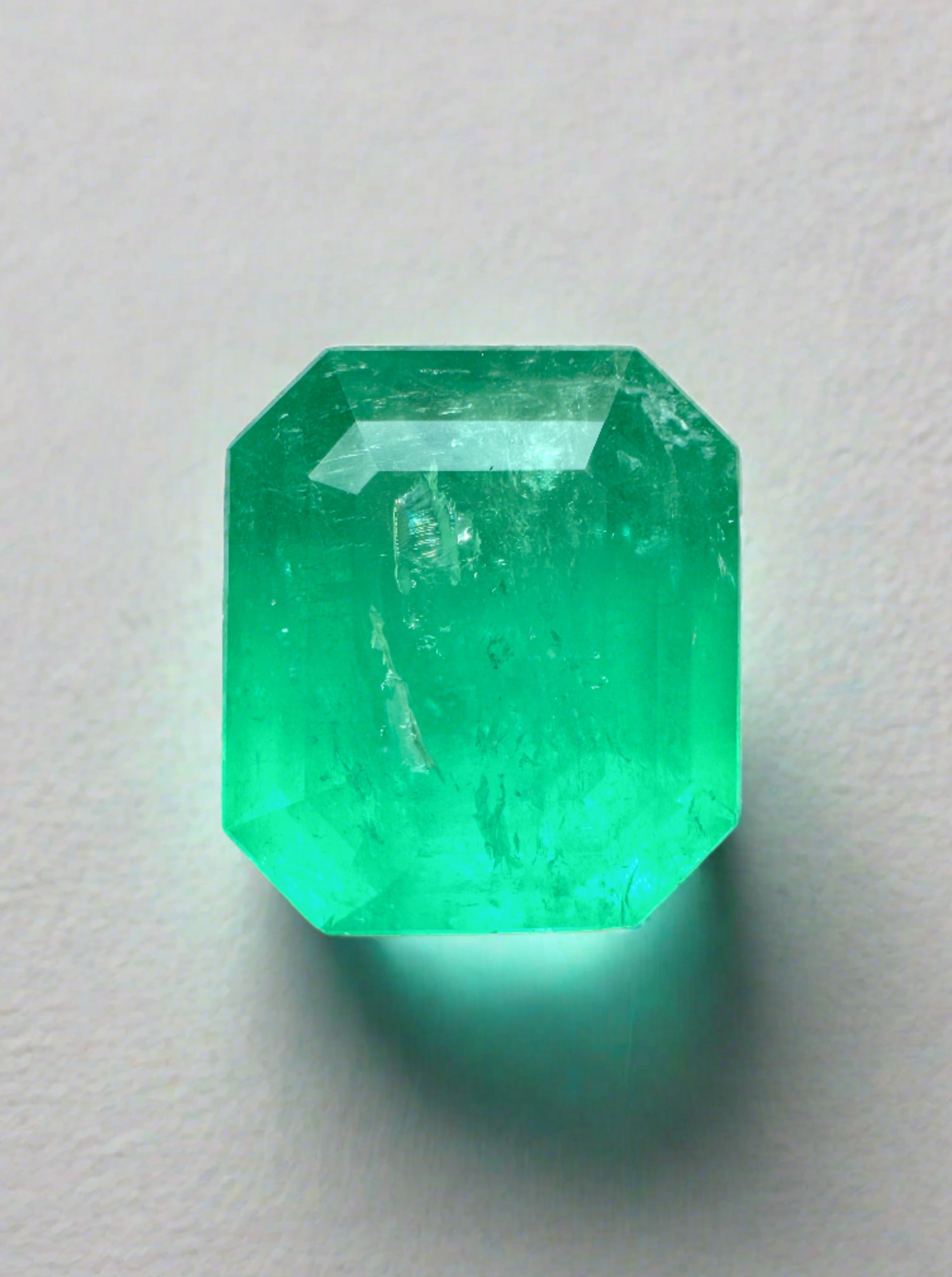 4.55 Carat 11x10mm Neon Green Natural Loose Colombian Emerald Gemstone - Emerald Cut for Jewelry Making, Engagement Rings & Luxury Gifts