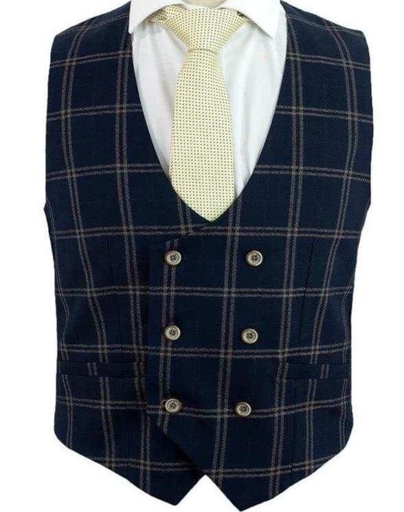 Cavani Hardy Navy Check Waistcoat for Men - Stylish Formal Vest with Classic Check Pattern - Perfect for Weddings, Business Meetings & Office Wear