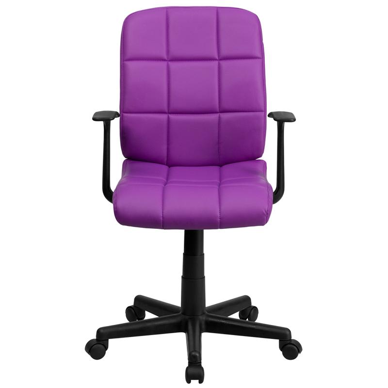 FLASH Clayton Mid Back Black Quilted Vinyl Swivel Task Office Chair with Arms - Ergonomic Desk Chair for Home Office, Computer Workstation & Conference Room