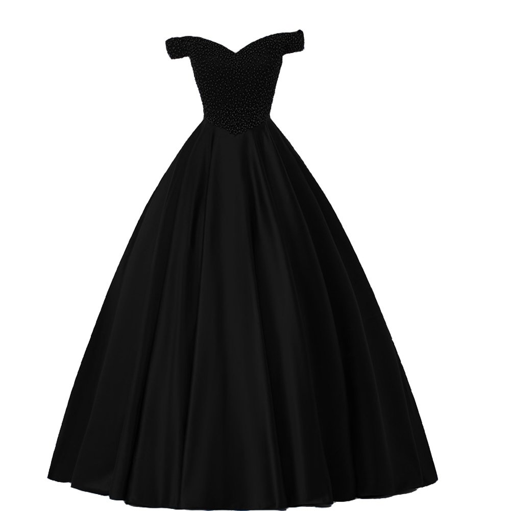 Kivary Elegant Off The Shoulder Pearl Embellished Long Corset Prom Dress - Formal Evening Gown for Homecoming, Wedding Guest & Special Occasions