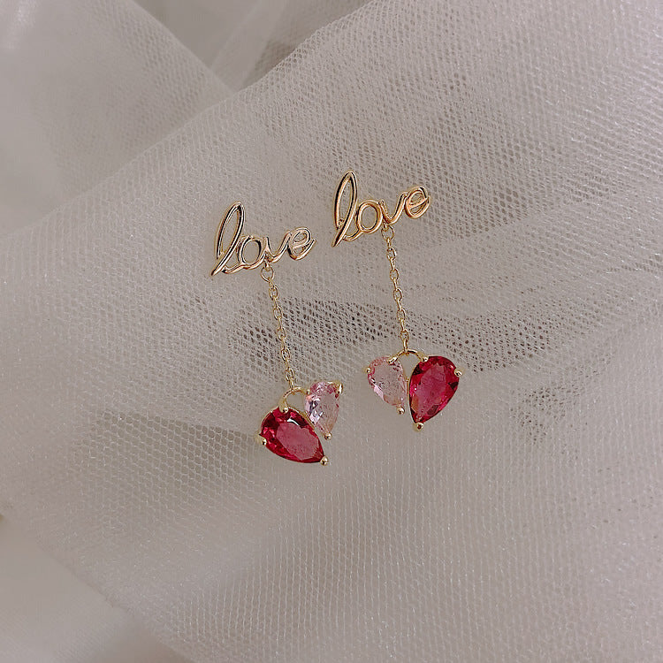 Pink Heart Drop Dangle Earrings for Women - Romantic Letter Design Fashion Jewelry | Perfect for Valentine's Day, Date Night & Everyday Wear | HE1893