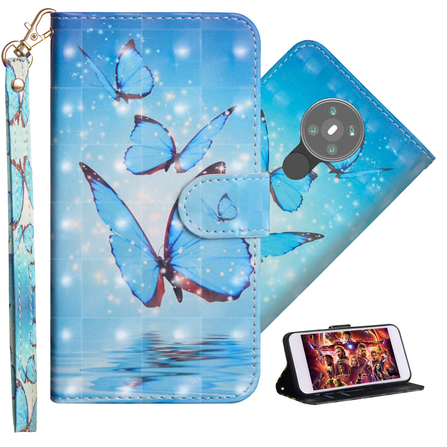 Premium Leather Wallet Case for Nokia 5.3 with Magnetic Closure, 3D Butterfly Design, Card Slots & Kickstand - Perfect for Daily Use, Travel & Hands-Free Viewing