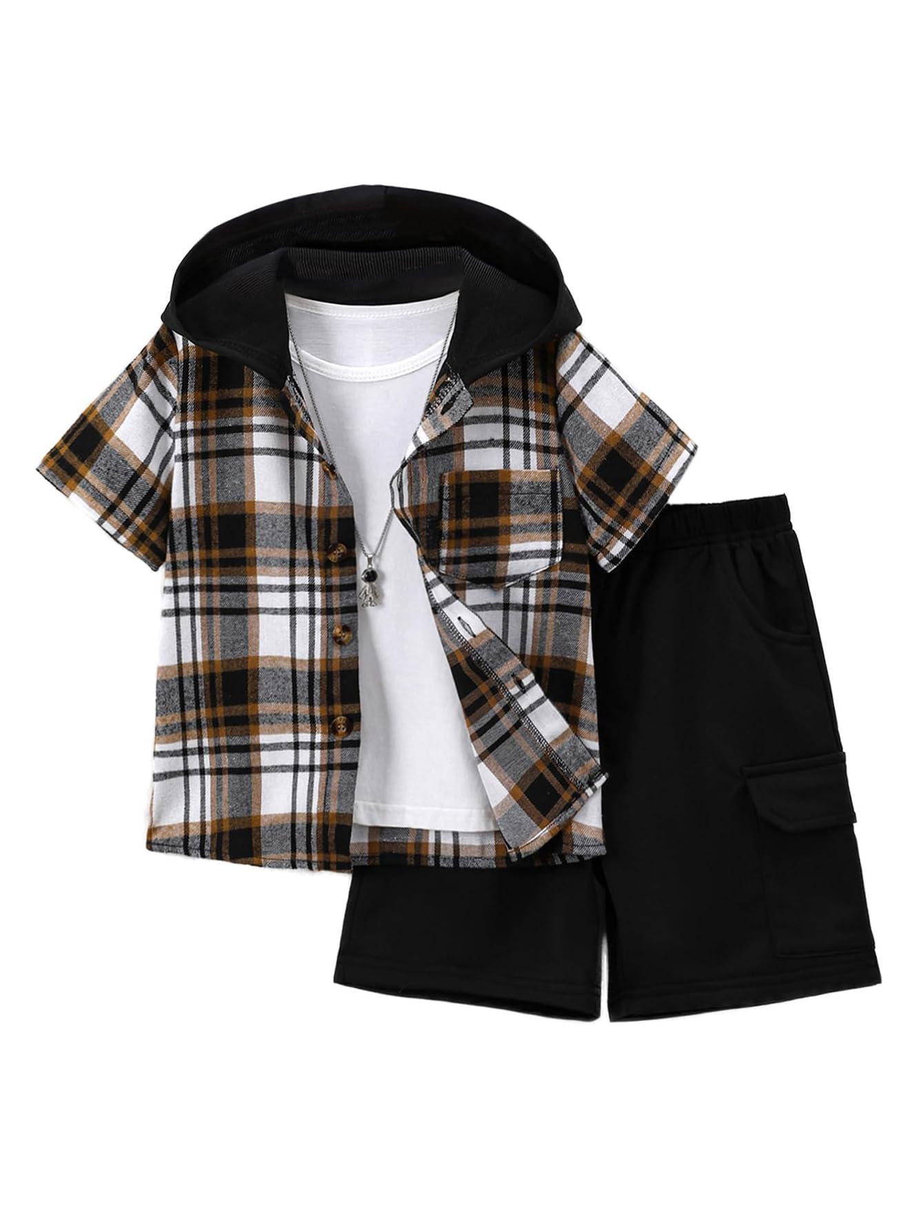 Boys 2-Piece Summer Outfit Set - Short Sleeve Plaid Button Down Shirt & Cargo Shorts (4-12 Years) | Casual Playwear for Outdoor Activities & School