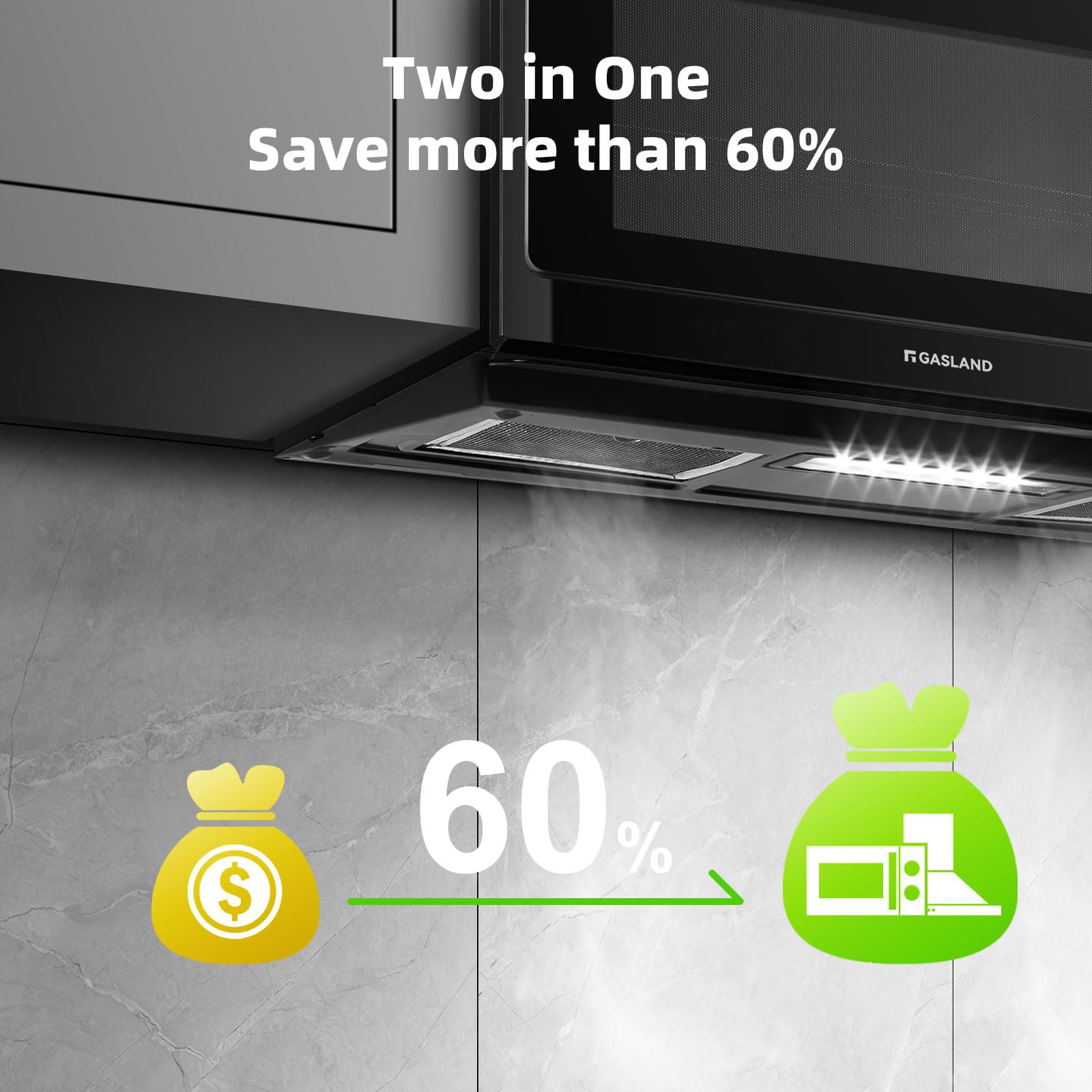 GASLAND 1.9 Cu. Ft. 30 Inch Over the Range Microwave Oven - 1000W, 400 CFM Exhaust Fan, LED Light & 13.5
