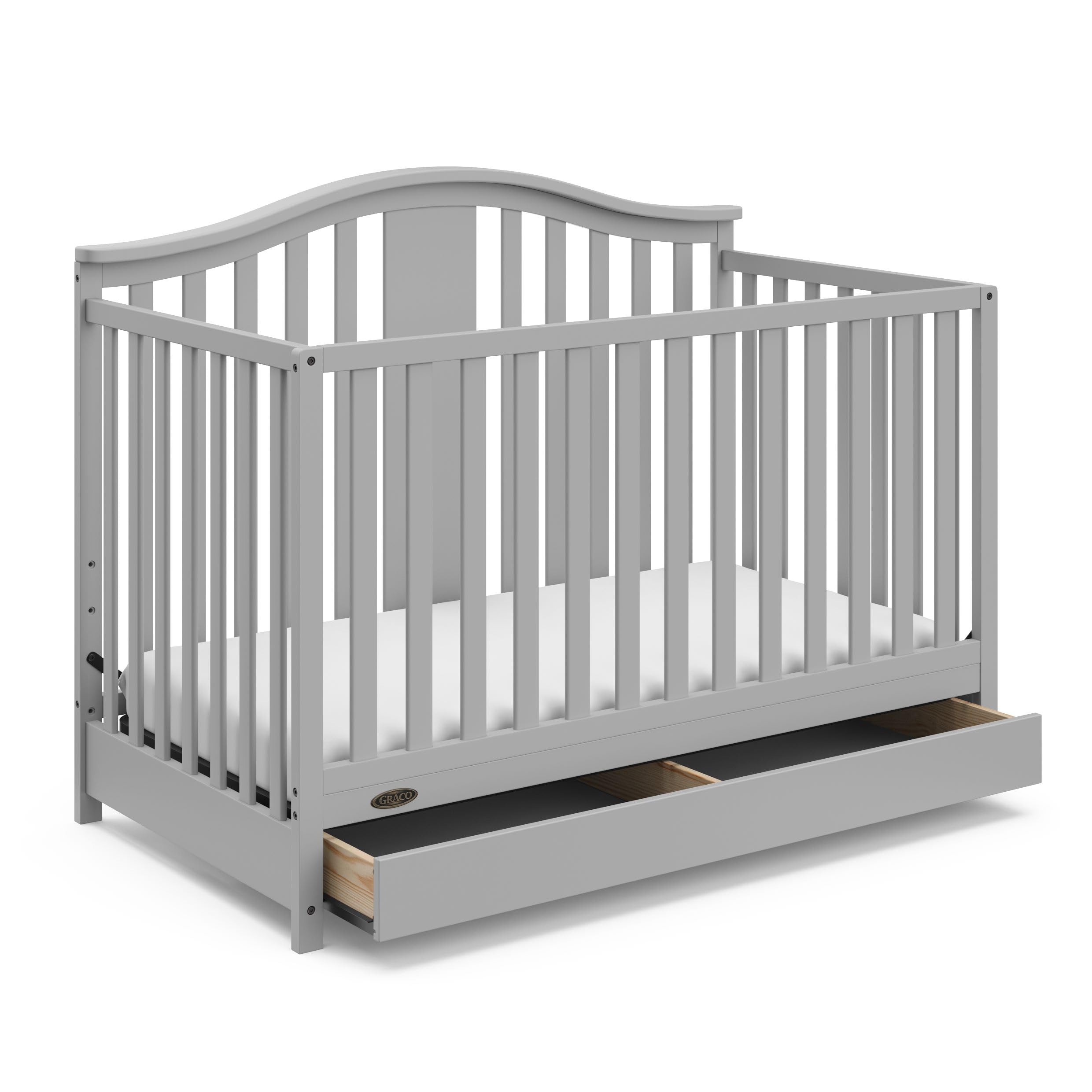 Graco Solano 4-in-1 Convertible Crib with Storage Drawer in Pebble Gray – GREENGUARD Gold Certified, Converts to Toddler & Full-Size Bed | Safe Nursery Furniture for Baby & Kids Room | Space-Saving Design with Built-in Storage