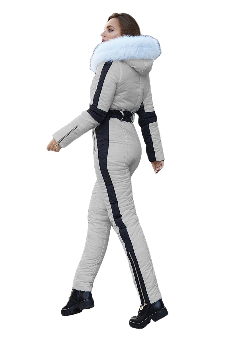 Yousify Women's Winter Onesie Ski Jumpsuit - Waterproof Snowsuit with Removable Fur Collar for Outdoor Sports & Snow Activities | Perfect for Skiing, Snowboarding & Winter Adventures