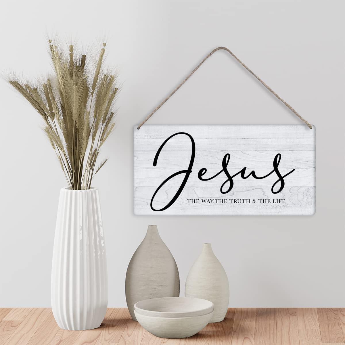 Jesus the Way Truth Life Wooden Wall Plaque - Rustic Christian Home Decor with Bible Verse - Perfect for Living Room, Bedroom & Church