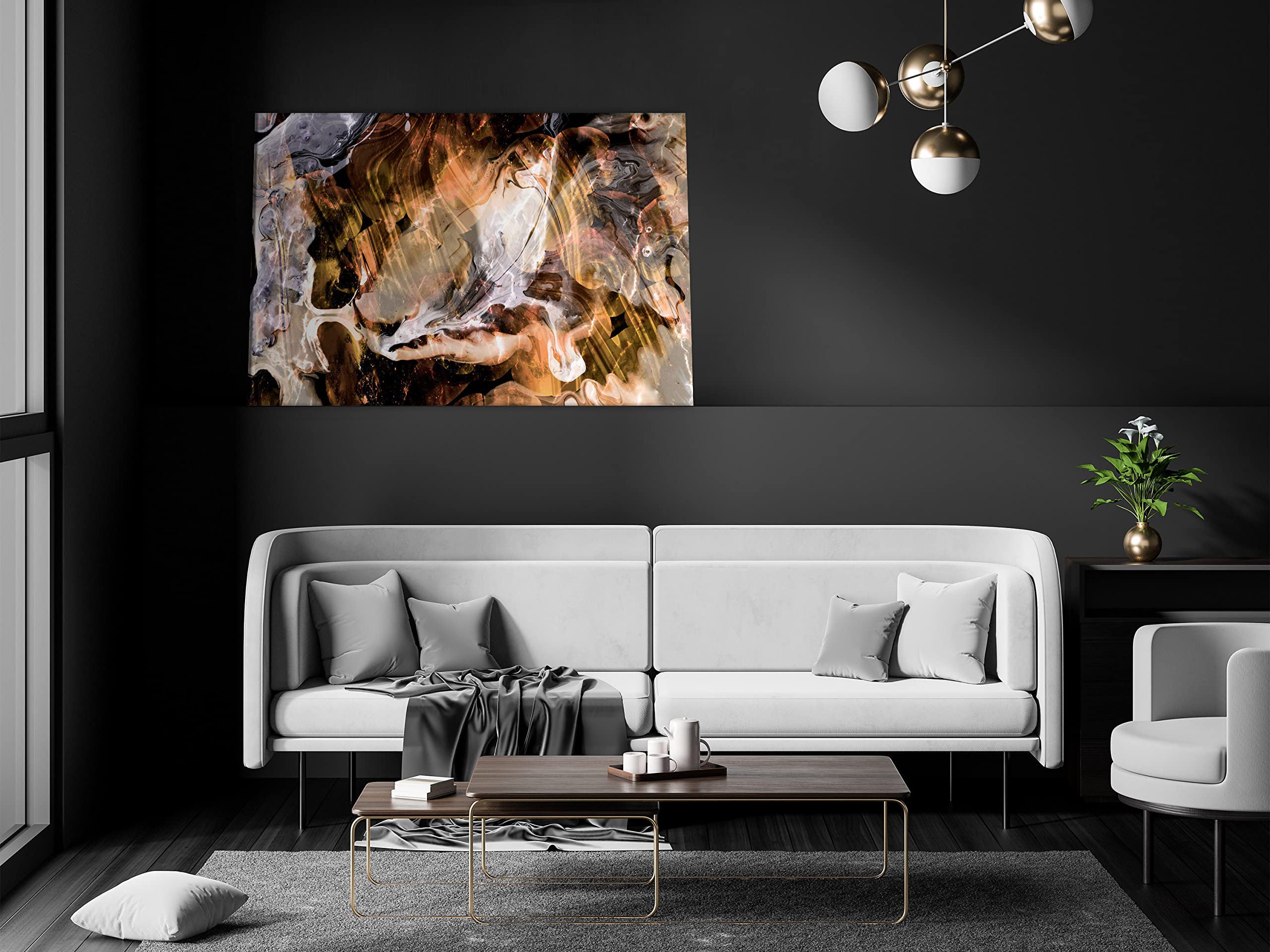 Abstract Textured Canvas Wall Art - 35x24 Inch Modern Framed Painting, Yellow Marble Print for Home & Office Decor | Aesthetic Living Room & Bedroom Wall Decor