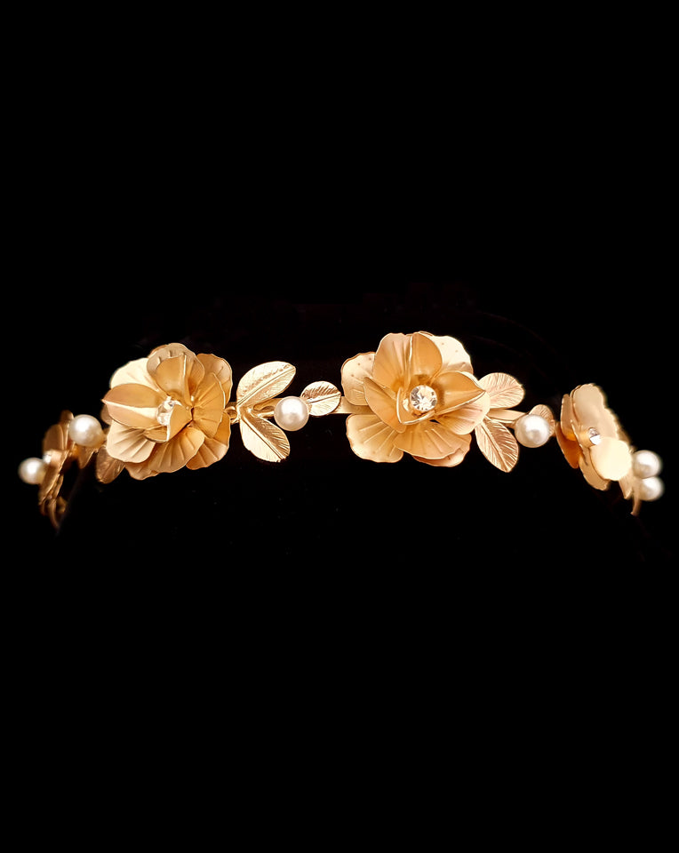 Janie by Johnny B Collection Gold Metal Flower Headband – Elegant Wedding & Bridal Hair Accessory for Brides, Bridesmaids, and Special Occasions