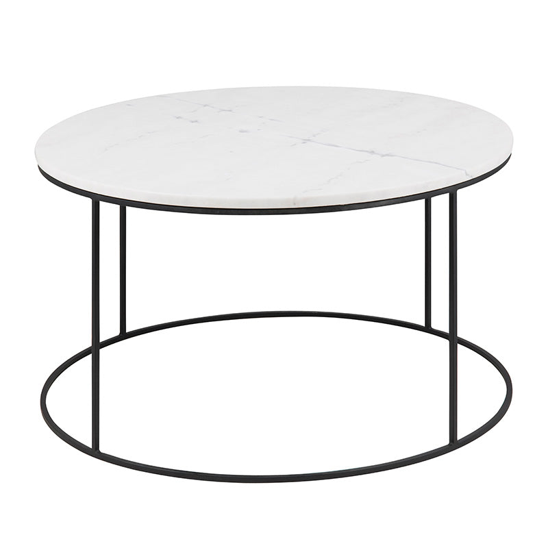 LUCIO 80cm Round Marble Coffee Table - Modern White & Black Marble Top Living Room Furniture for Small Spaces, Home Decor, Apartment Essentials