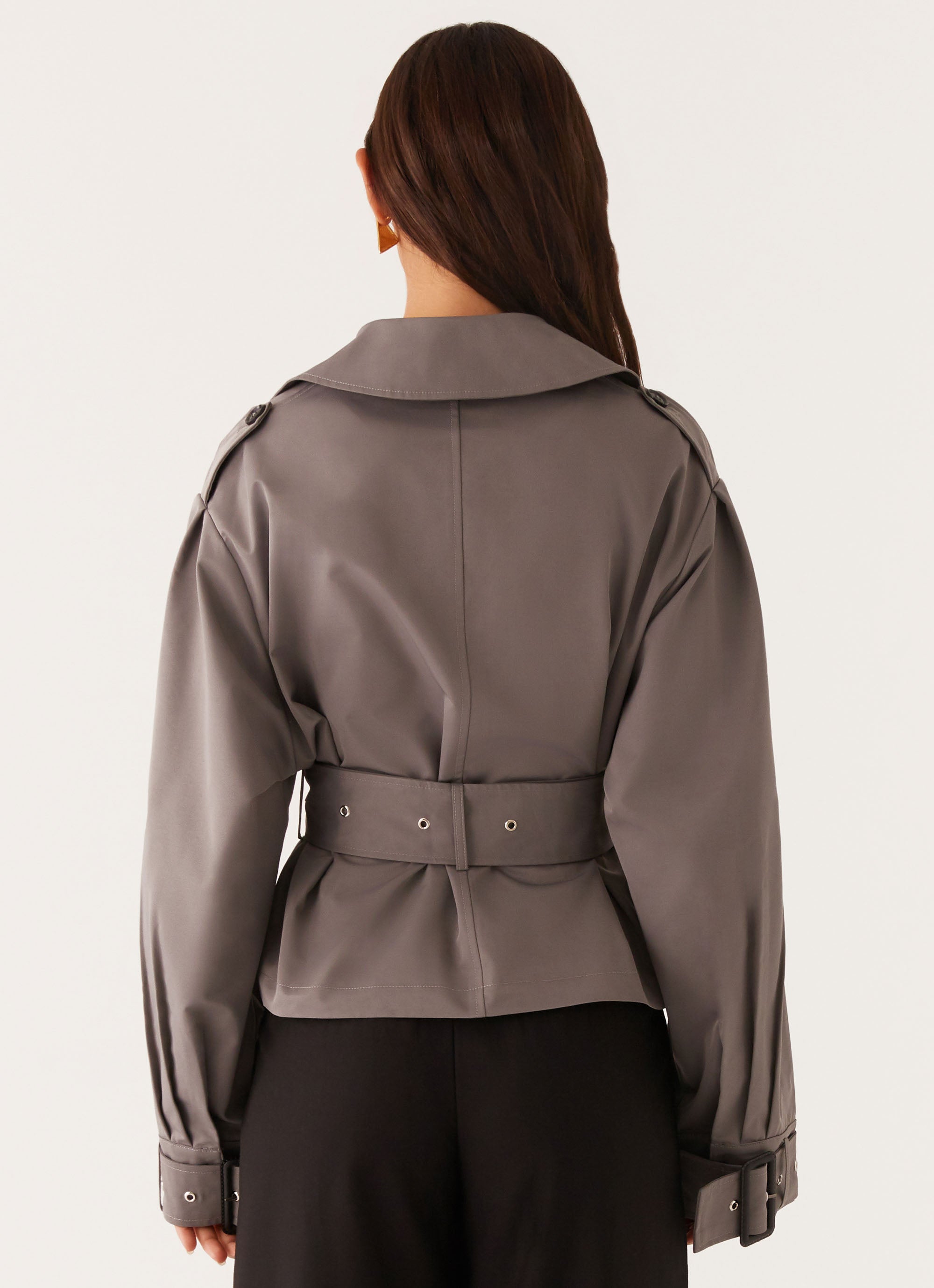 Boston Cropped Trench Coat for Women - Stylish Charcoal Water-Resistant Jacket for Fall & Spring | Perfect for Work, Travel & Casual Outfits