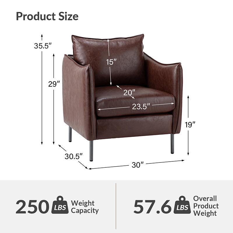 Felix Faux Leather Armchair - Modern PU Leather Accent Chair for Living Room, Office & Lounge - Comfortable Mid-Century Style Seating for Home Decor