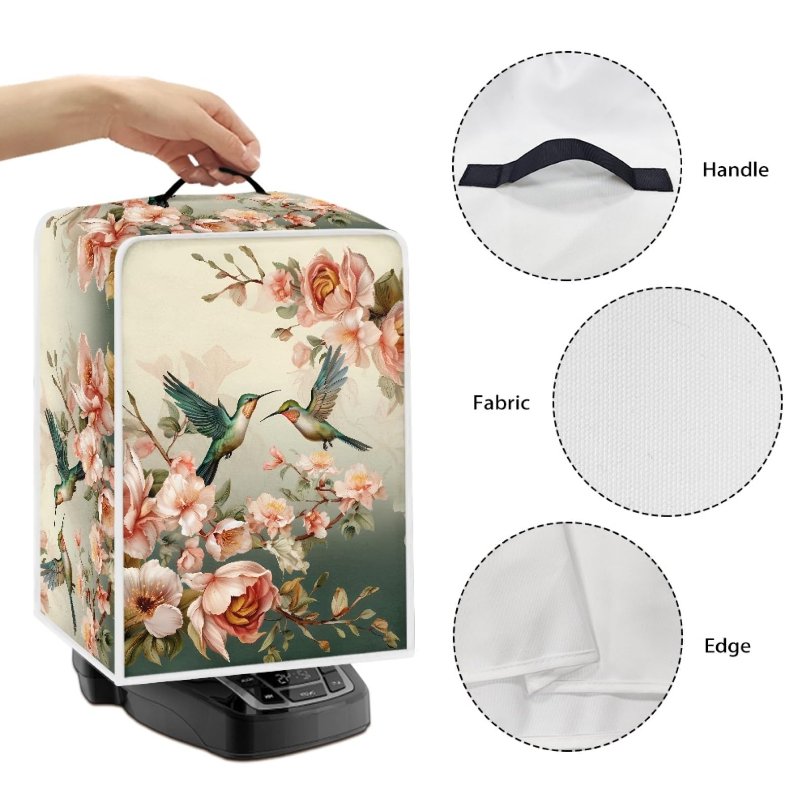 Waterproof Hummingbird Peony Coffee Maker Cover - Foldable Washable Dust Protector for Countertop Appliances | Perfect for Kitchen, Office & RV Use