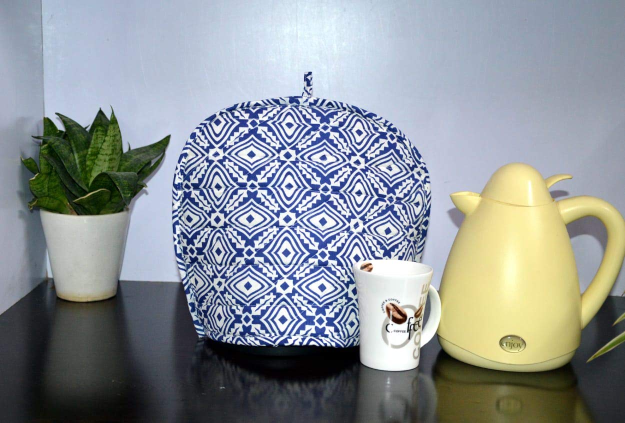 Kalap Indian Cotton Tea Cozy - Blue Floral Printed Insulated Tea Pot Cover, Traditional Tea Quilt & Warmer, 14x11 Inch - Perfect for Afternoon Tea, Gifts & Kitchen Décor
