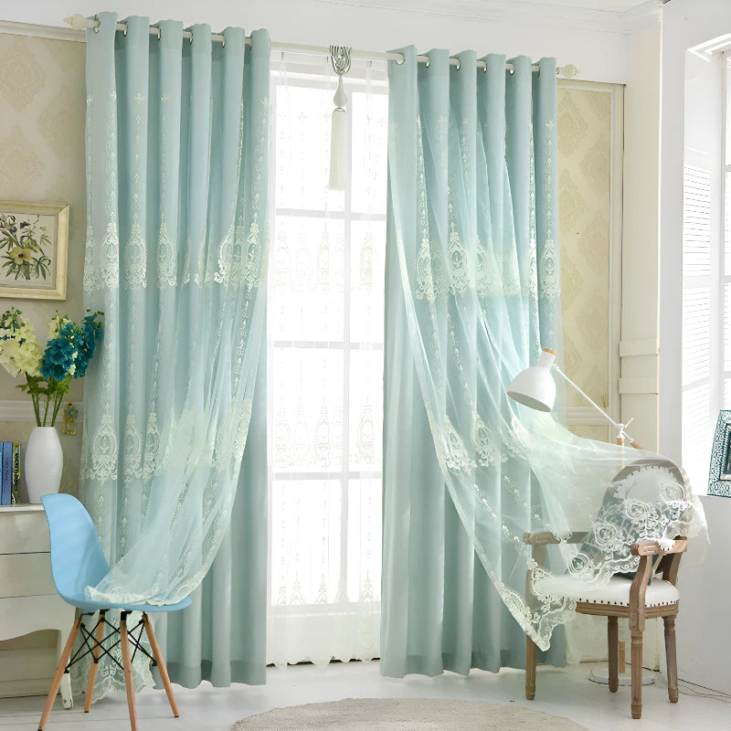 Kiara Two Layer Floral Blackout Curtains for Bedroom - Custom Size, Light Blocking & Noise Reducing Window Treatments for Nursery, Living Room & Home Decor