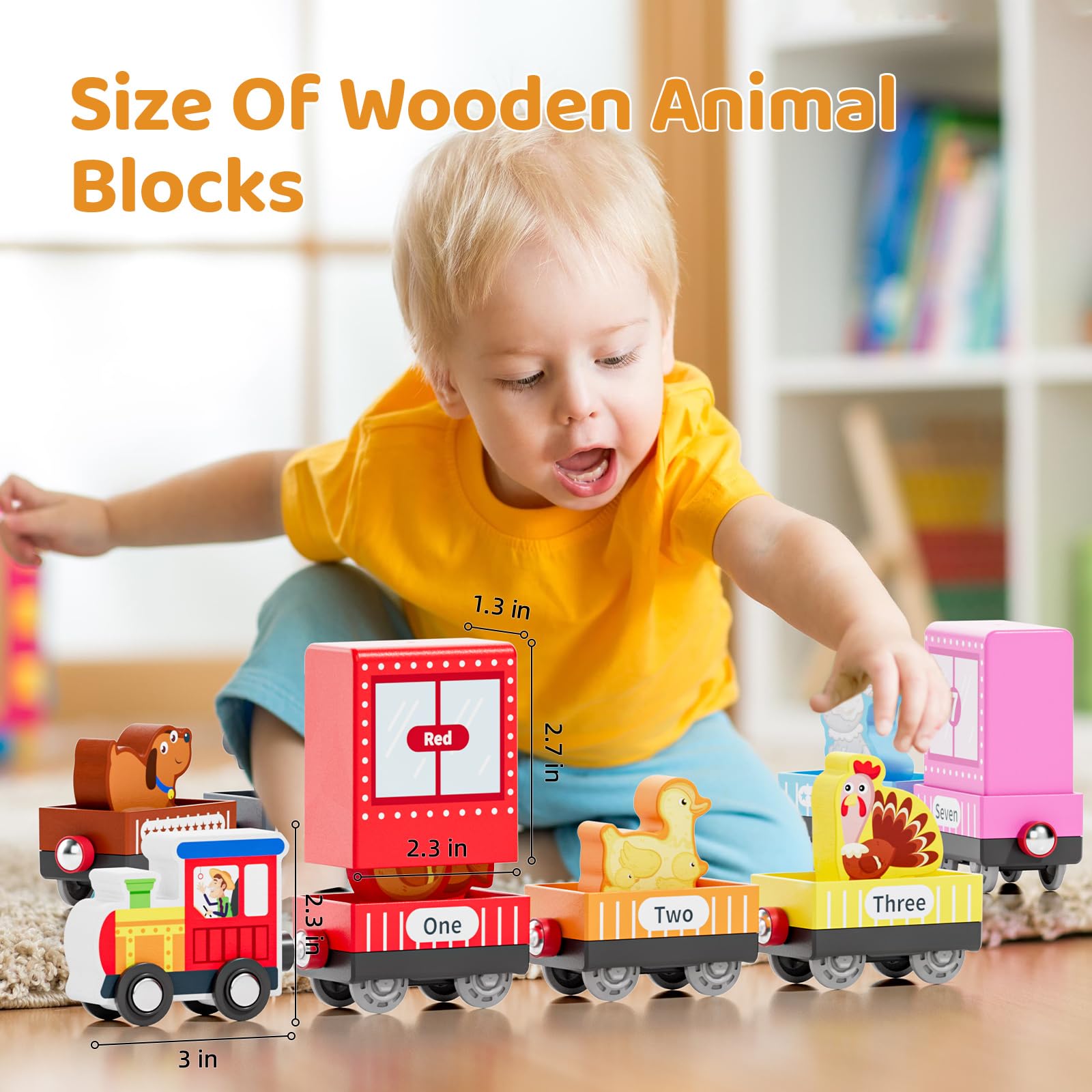 Wooden Animal Toy Train Set for Toddlers 1-3 Years - Montessori Magnetic Train Toys, Preschool Educational Learning & Sensory Toys - Perfect Gift for Boys & Girls - Great for Playtime, Early Childhood Development & Birthday Presents