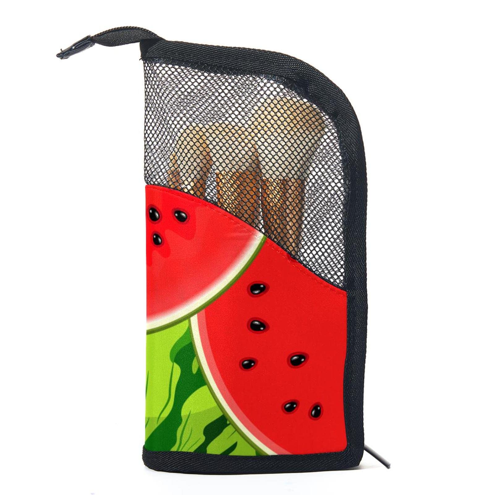 Portable Makeup Brush Organizer Bag with 12 Slots - Watermelon Summer Fruit Design, Travel-Friendly Cosmetic Brush Holder Case for Makeup Artists & On-the-Go Touch Ups