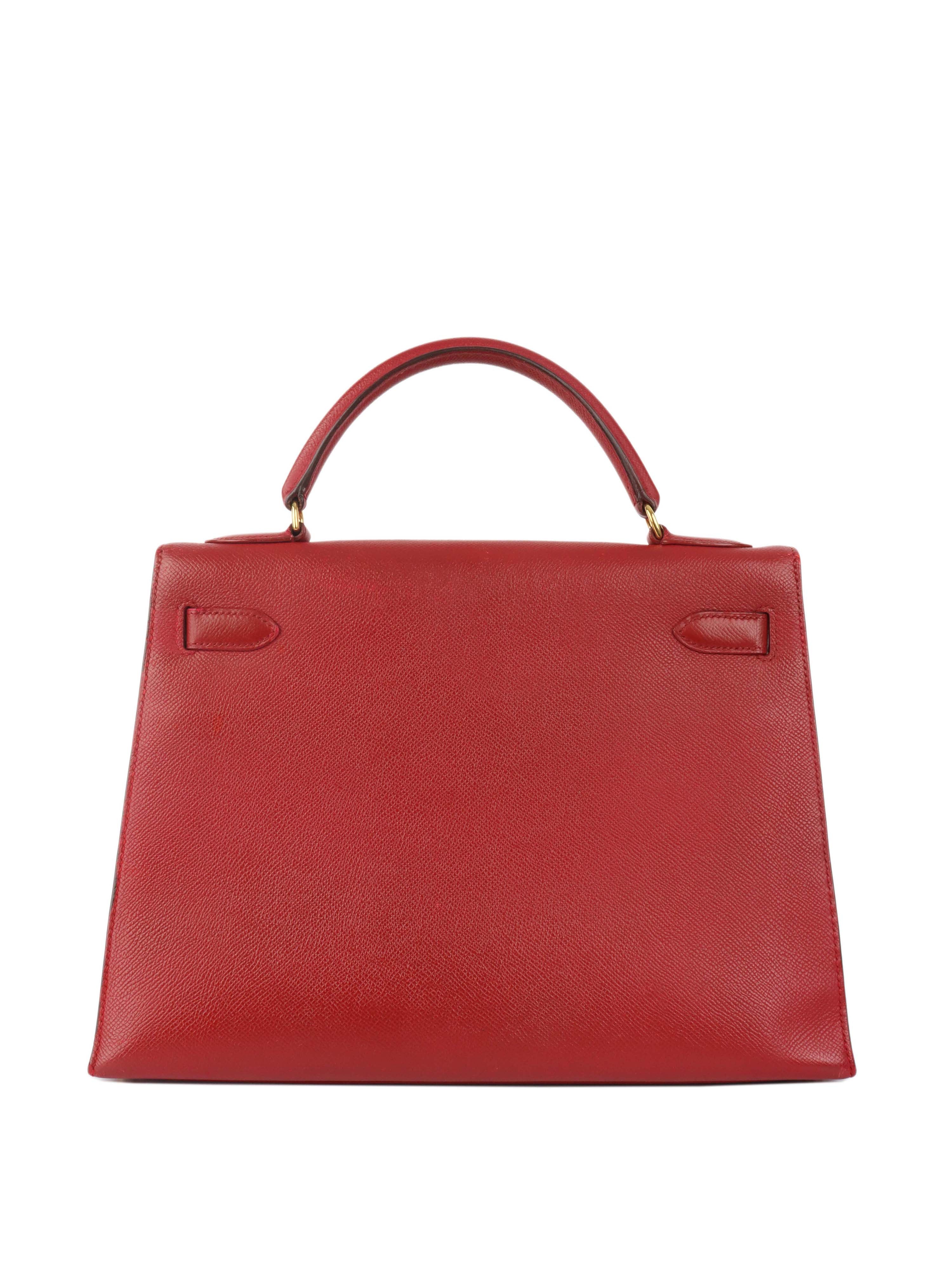 Authentic Hermes Kelly 32 Bag Rouge H Red Gold Hardware 1994 Vintage - Luxury Handbag for Women, Perfect for Parties & Special Occasions
