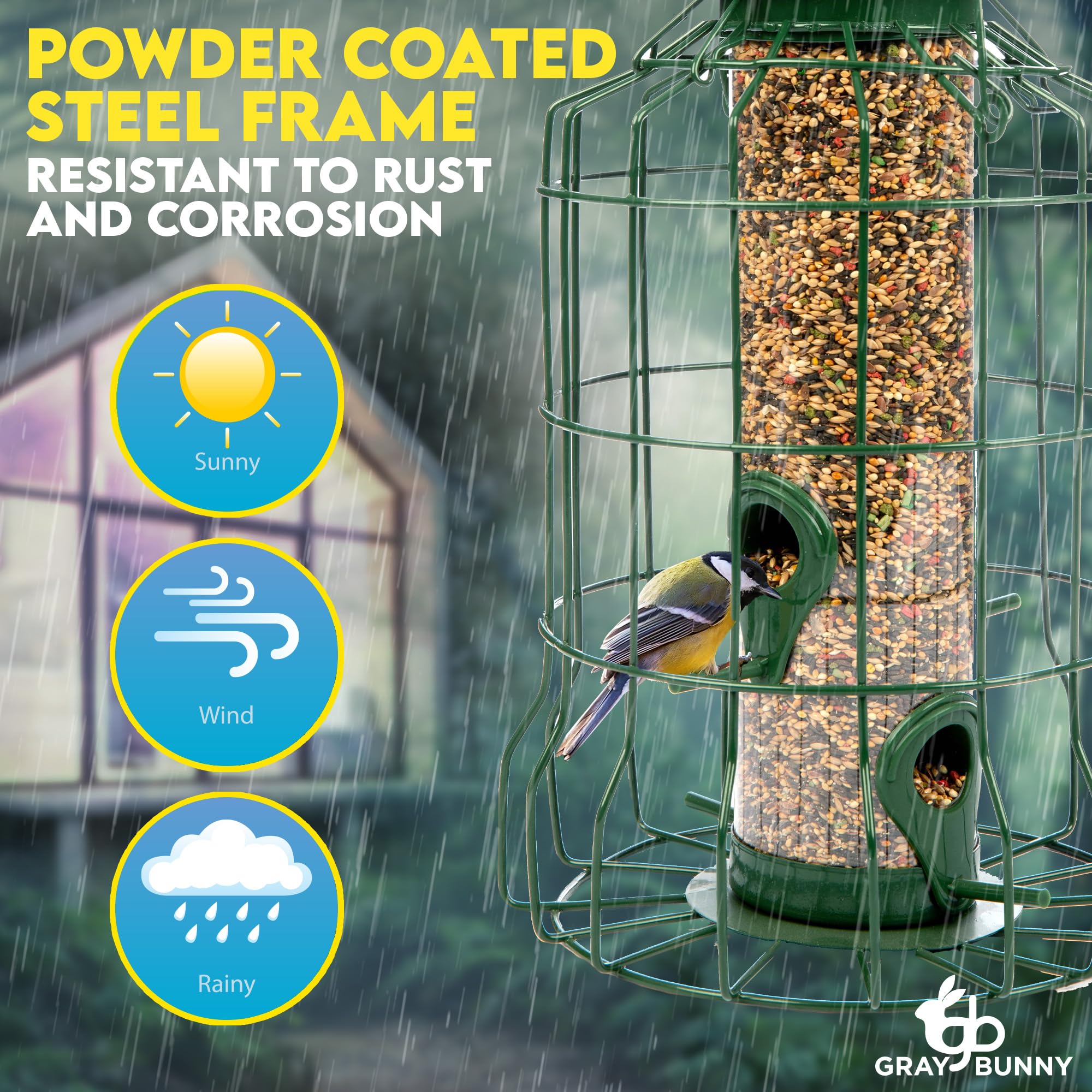 Squirrel Proof Wild Steel Bird Feeder - 1.25 lb Capacity Hanging Outdoor Bird Feeder for Small Birds, Chew & Rust Resistant, 4-Port - Perfect for Garden, Patio, and Backyard Bird Watching