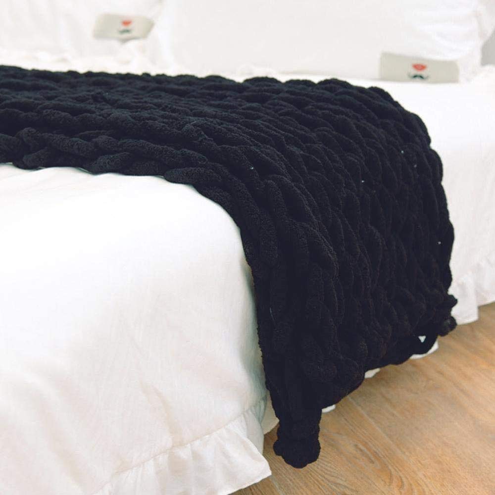 Handmade Chunky Knit Throw Blanket - Soft Chenille Yarn Weighted Blanket (59