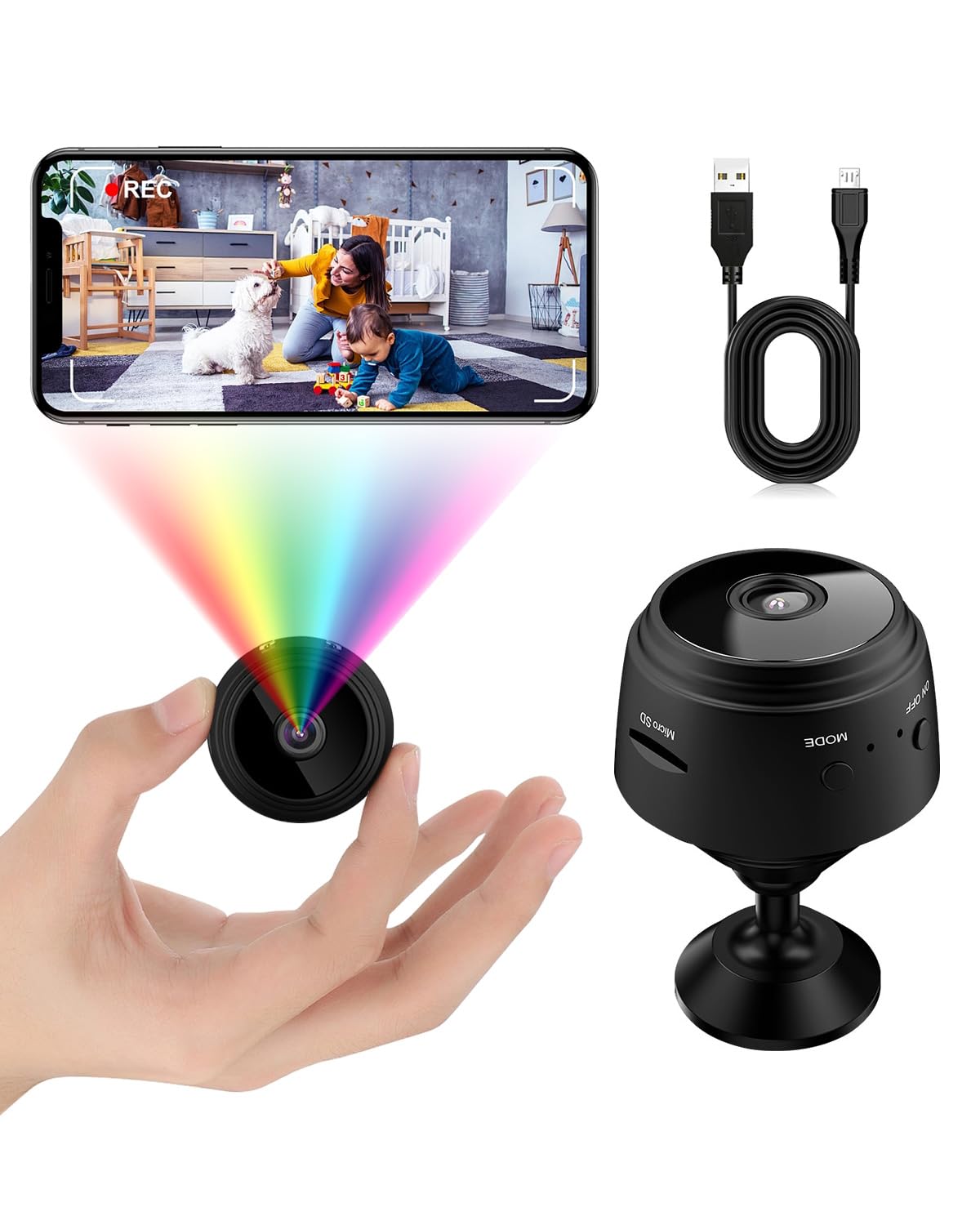 1080P WiFi Spy Camera - Wireless Hidden Surveillance Camera with Night Vision, Motion Detection & 2-Way Talk | Mini Nanny Cam for Home Security, Indoor/Outdoor Use | Monitor Kids, Pets & Property Remotely via Smartphone App