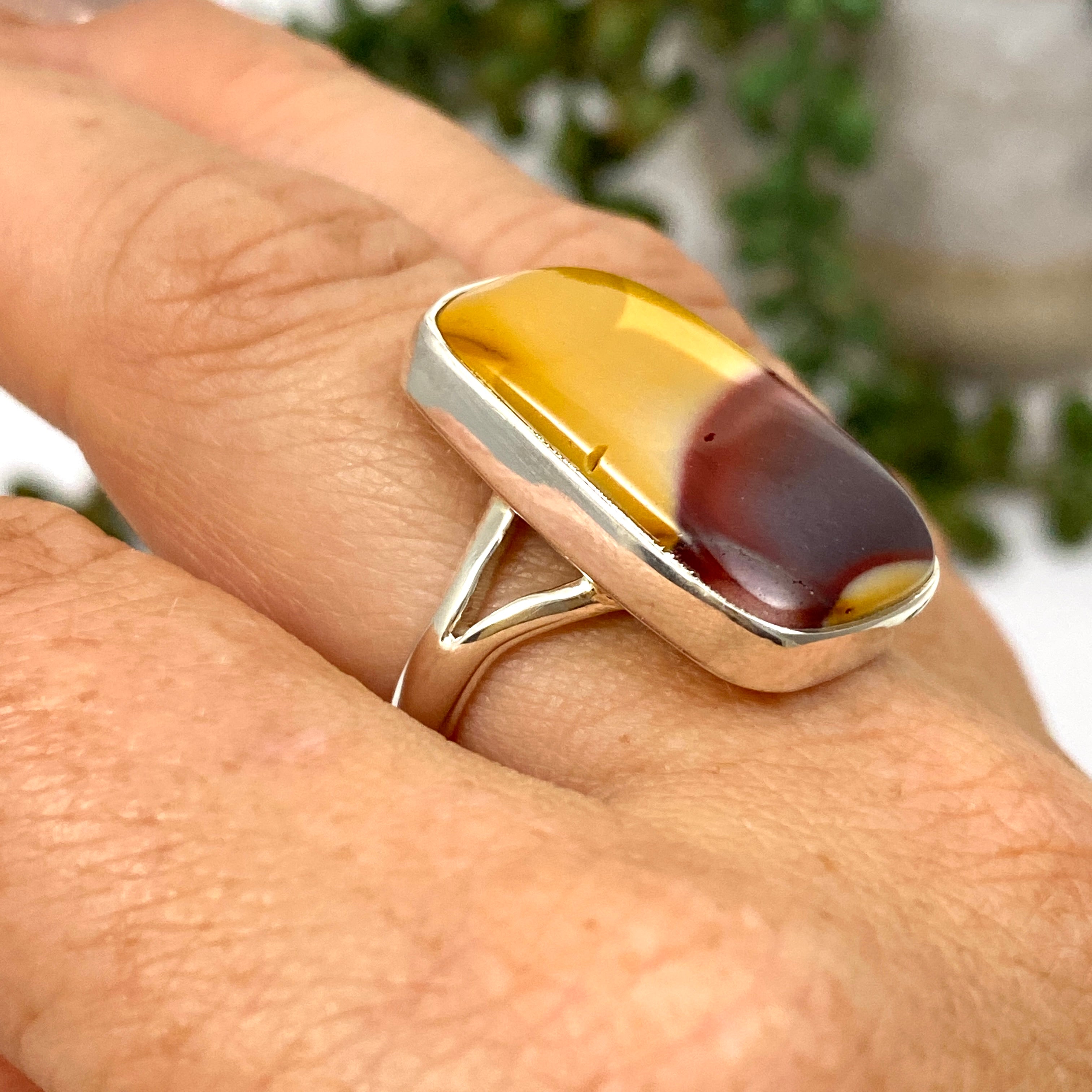Natural Mookaite Rectangular Cabochon Ring - Size 9 - KRGJ3385 - Perfect for Boho Jewelry & Crystal Healing Collections