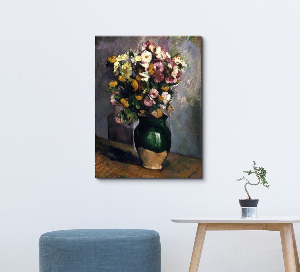 Paul Cezanne Still Life with Flowers in an Olive Jar Canvas Print Wall Art - 32x48 Inches - Modern Home Decor for Living Room, Bedroom & Office