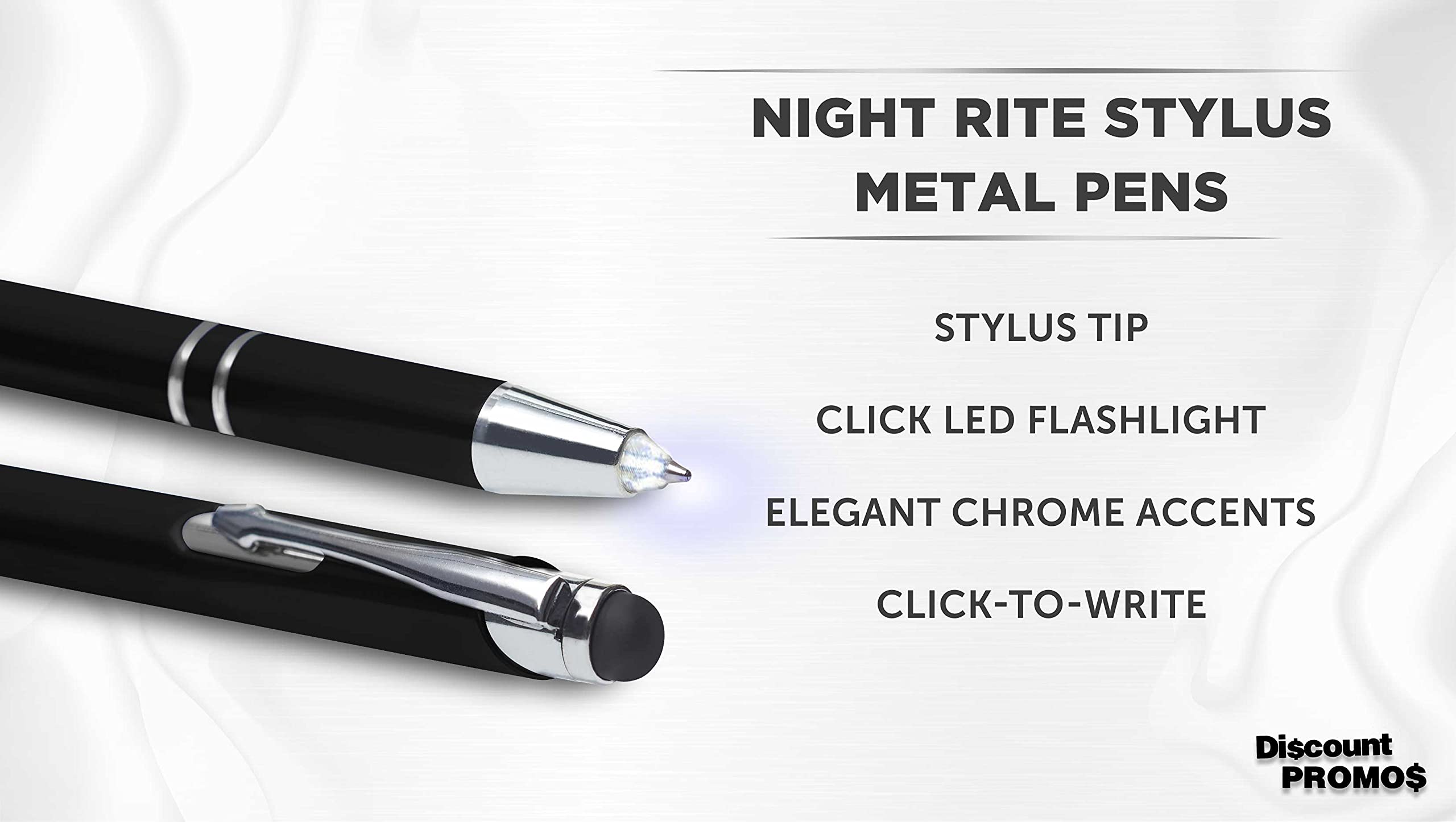 10-Pack Night Rite LED Stylus Pens with Twist Action & Black Ink - Metal Tip for Touchscreens - Perfect for Writing, Drawing & Note-Taking in Low Light