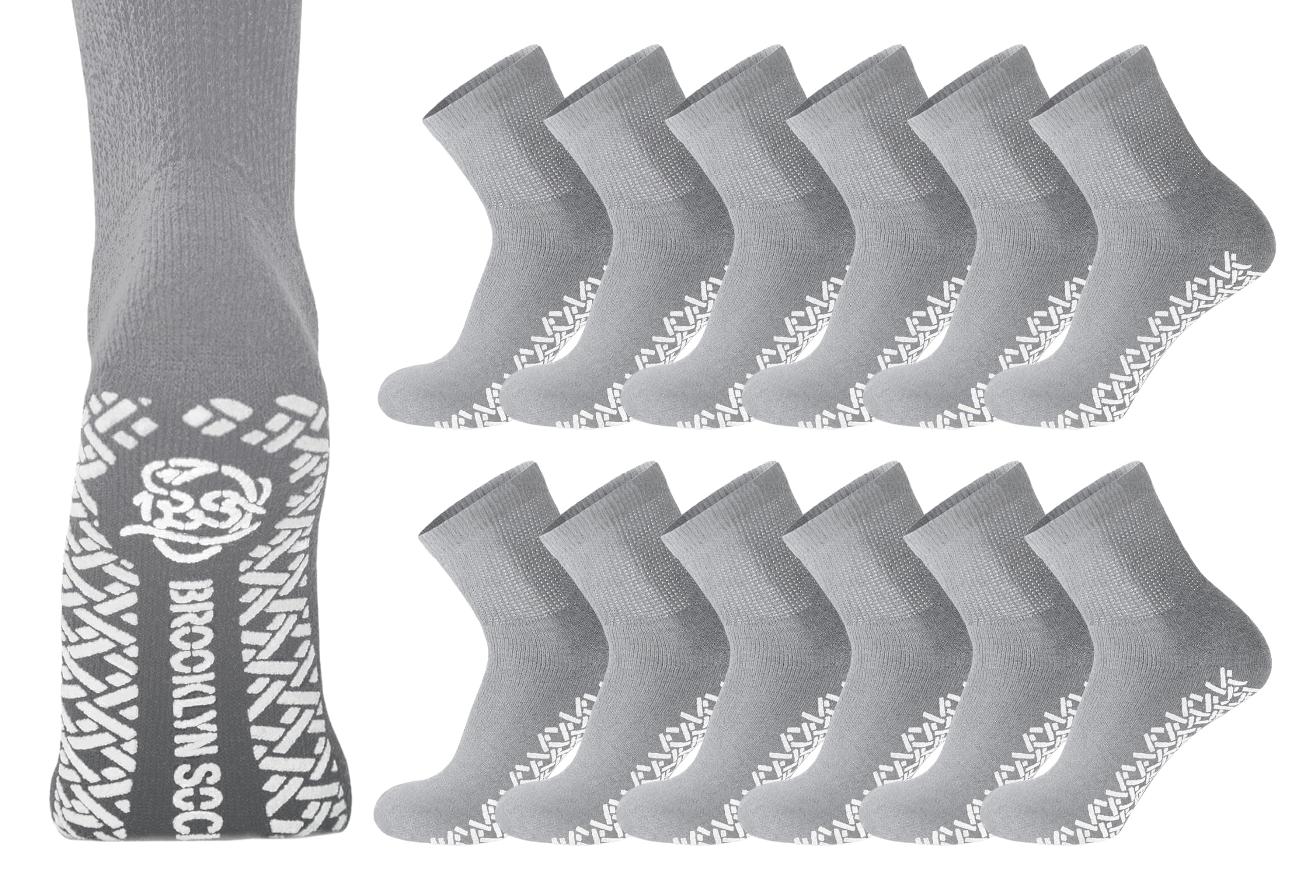 12 Pairs Men's Non-Slip Diabetic Cotton Quarter Socks - Breathable Therapeutic Socks with Non-Binding Top & Gripper Sole for Swollen Feet (Grey, Size 10-13) - Ideal for Daily Wear, Diabetes Care & Elderly Comfort