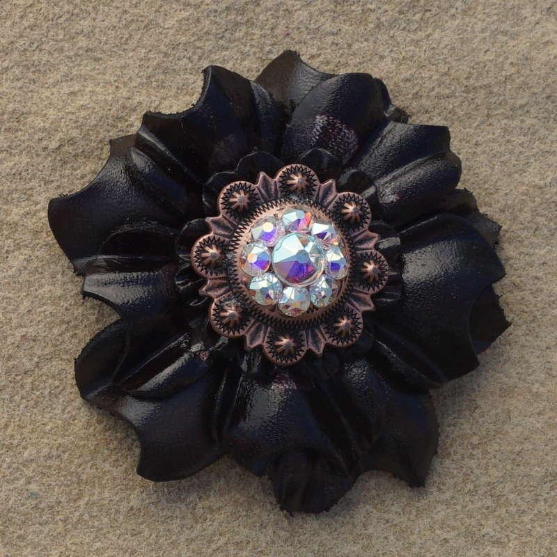 Black Carnation Flower Concho with Copper AB - Vintage Western Style Belt Buckle for Cowboy Boots & Leather Accessories
