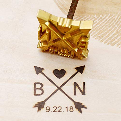 Custom Logo Wood Branding Iron - Durable Leather & BBQ Heat Stamp with Handle - Wedding Arrow & Hearts Design - Perfect for DIY Crafts, Leatherworking & Personalized Gifts