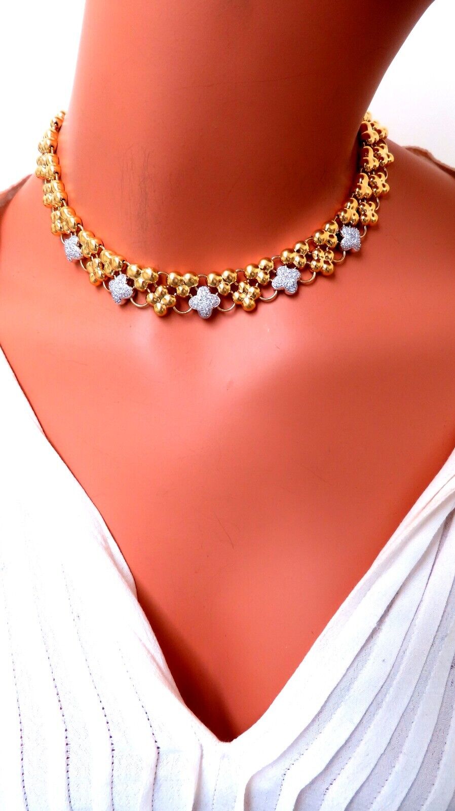 2 Carat Natural Diamond Clover Link Necklace in 18K Gold - Elegant Gift for Anniversary, Birthday & Special Occasions