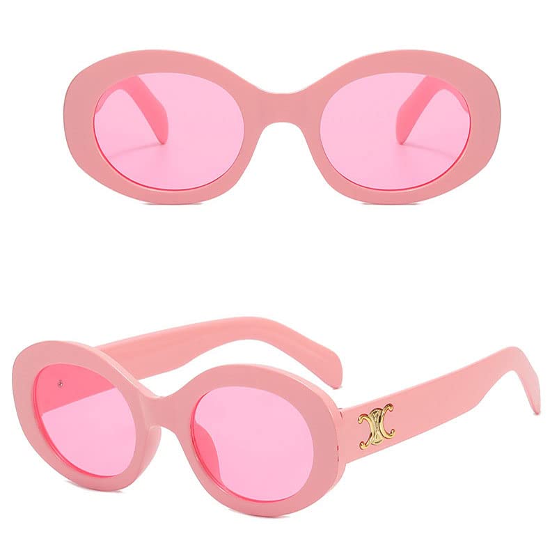 Stylish Unisex Oval Frame Sunglasses for Men & Women - Small Size, 2 Pairs Set (Powder Frame & Lenses) - Perfect for Driving, Beach Vacations & Outdoor Activities