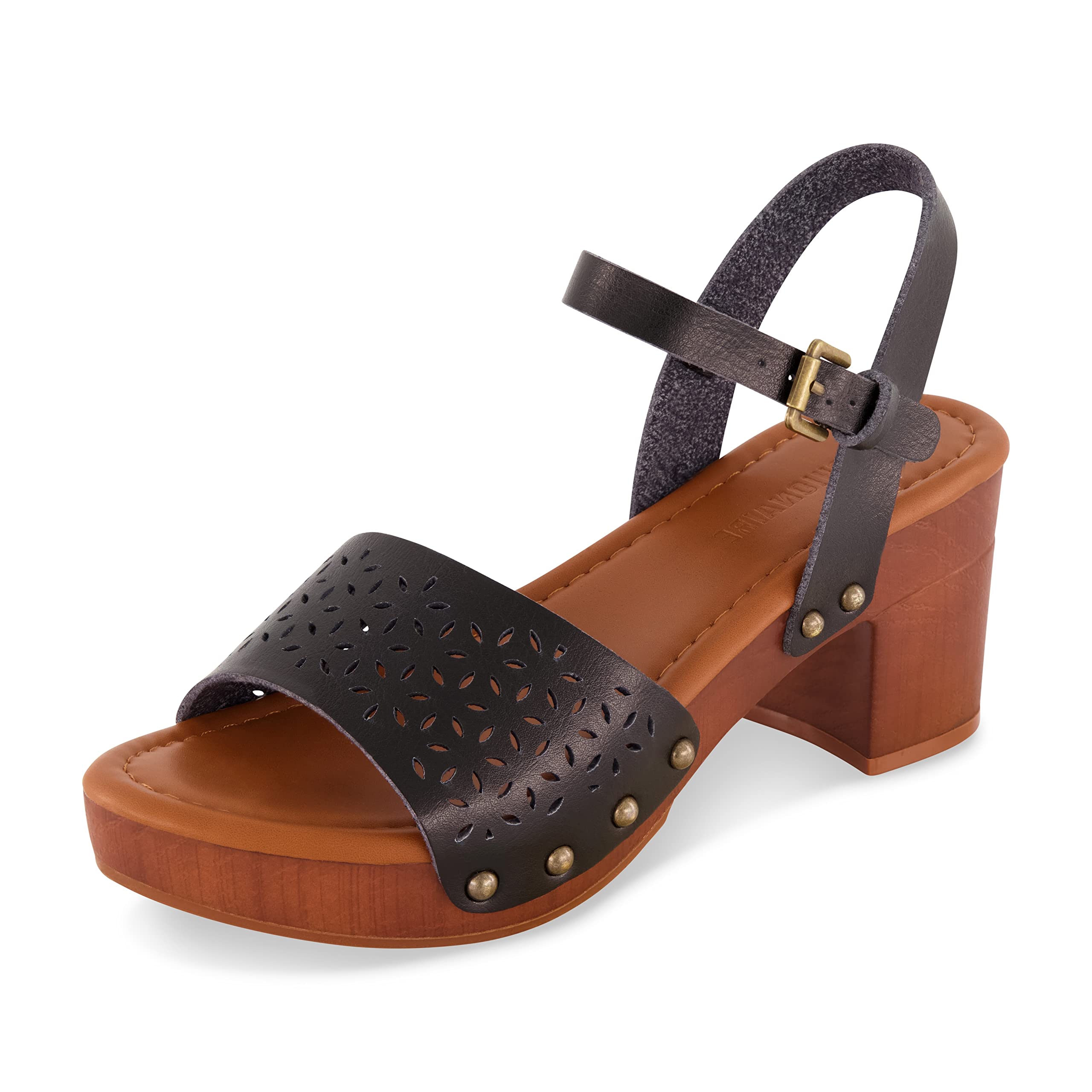 CUSHIONAIRE Women's Comfortable Shea Faux Wood Sandals with Memory Foam & LiteSole Technology - Wide Width Available for Summer Beach Walking, Casual Outfits and Vacation Wear