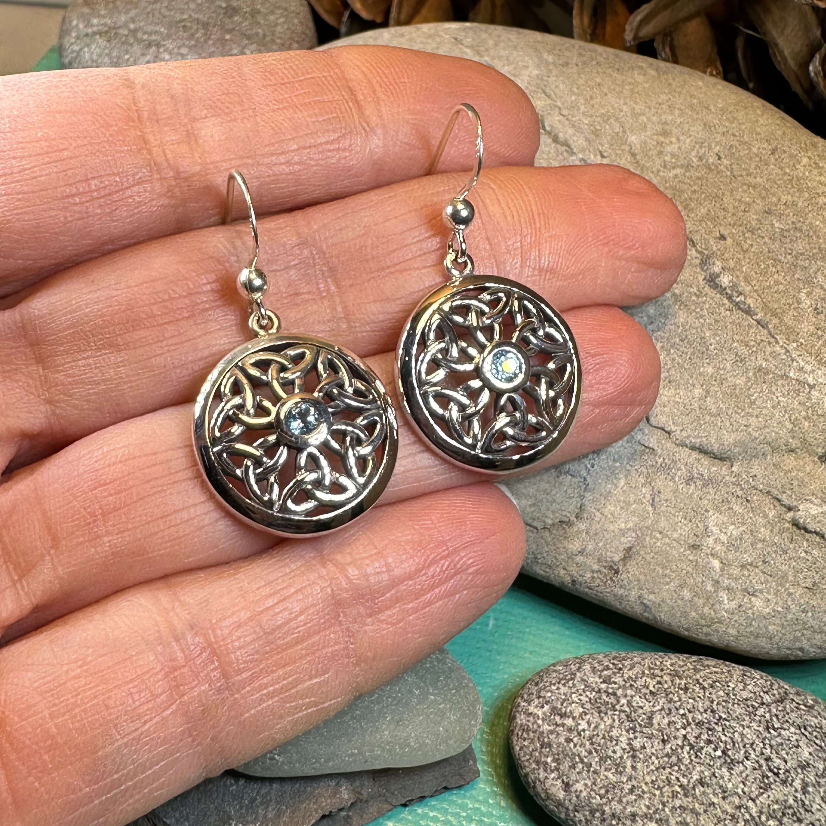 Blue Sky Trinity Knot Earrings - Sterling Silver Celtic Jewelry for Women | Perfect for Weddings, Gifts & Everyday Wear