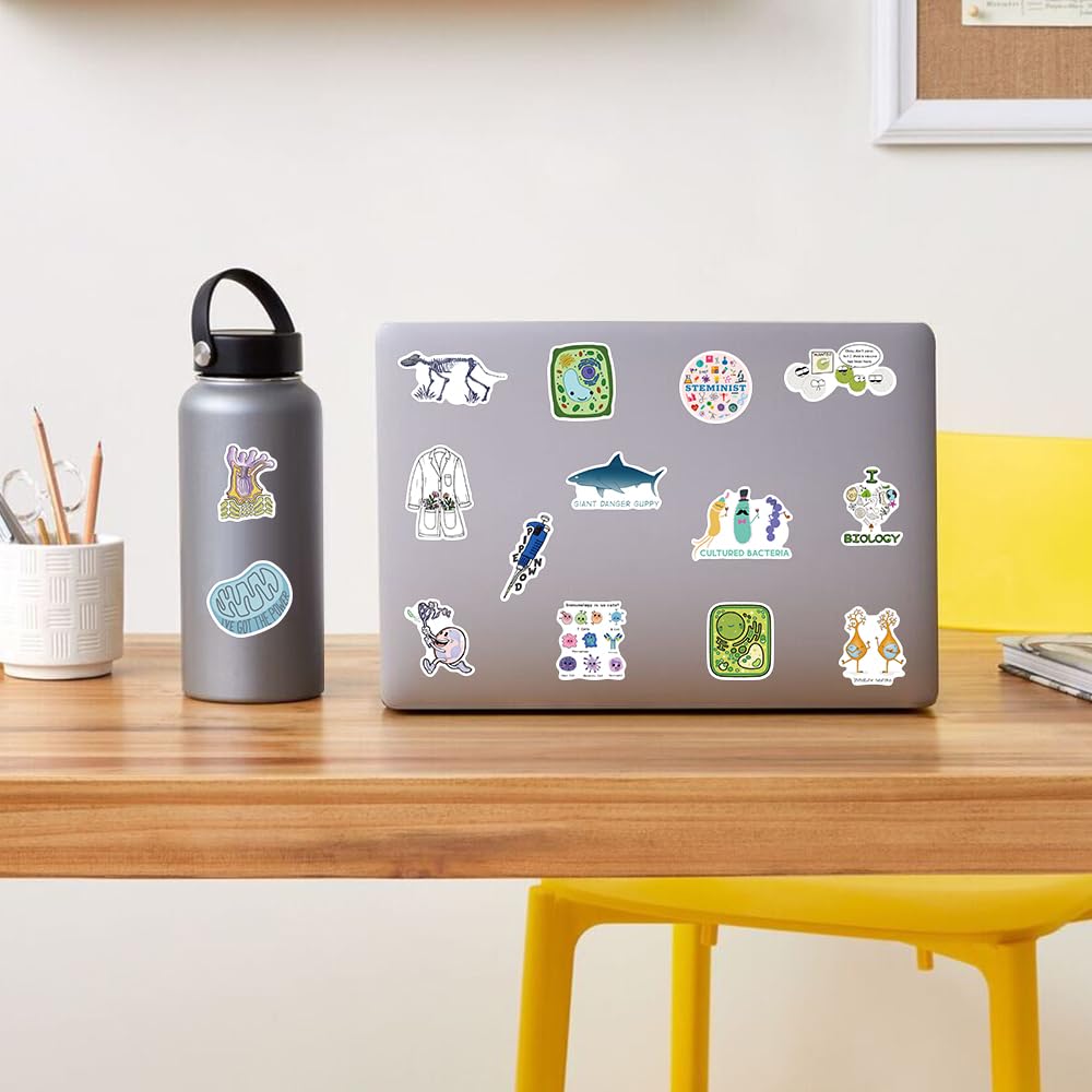 50Pcs Funny Biology Stickers for Adults & Kids - Waterproof Vinyl Science Stickers for Water Bottles, Laptops, Notebooks - Perfect for Teachers, Students, Classroom Decor & Science Enthusiasts - Great for School Projects, Lab Equipment & Science-Themed Gifts