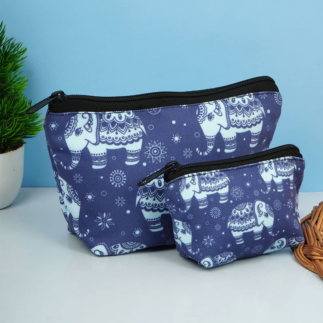 Crazyify Printed Makeup Pouch Set of 2 - Waterproof Cosmetic Bag & Travel Toiletry Organizer for Women | Perfect for Travel, Gym, and Daily Essentials Storage