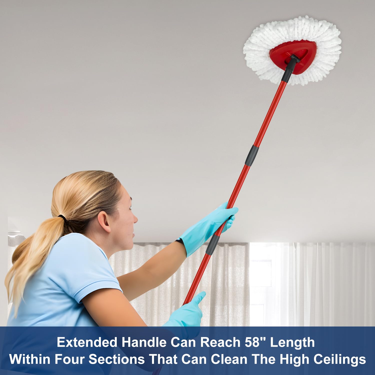 O-Cedar EasyWring Spin Mop Replacement Parts - 2 Microfiber Mop Heads, 4-Section Adjustable Iron Handle (30-58in) & Mop Head Cover - Compatible with 1-Tank Spin Mop System - Perfect for Hardwood Floors, Tile & Laminate Cleaning