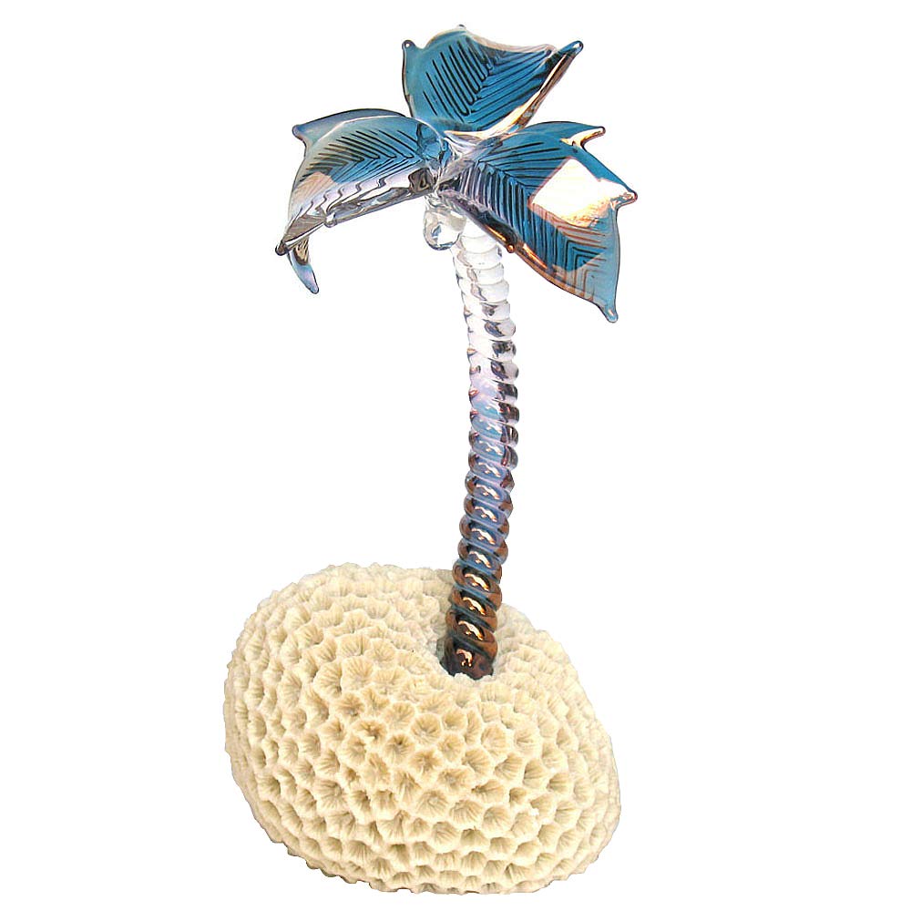 Hand Blown Glass Palm Tree Figurine - Elegant Home Decor for Beach House, Tropical Theme Party & Coastal Interior Design
