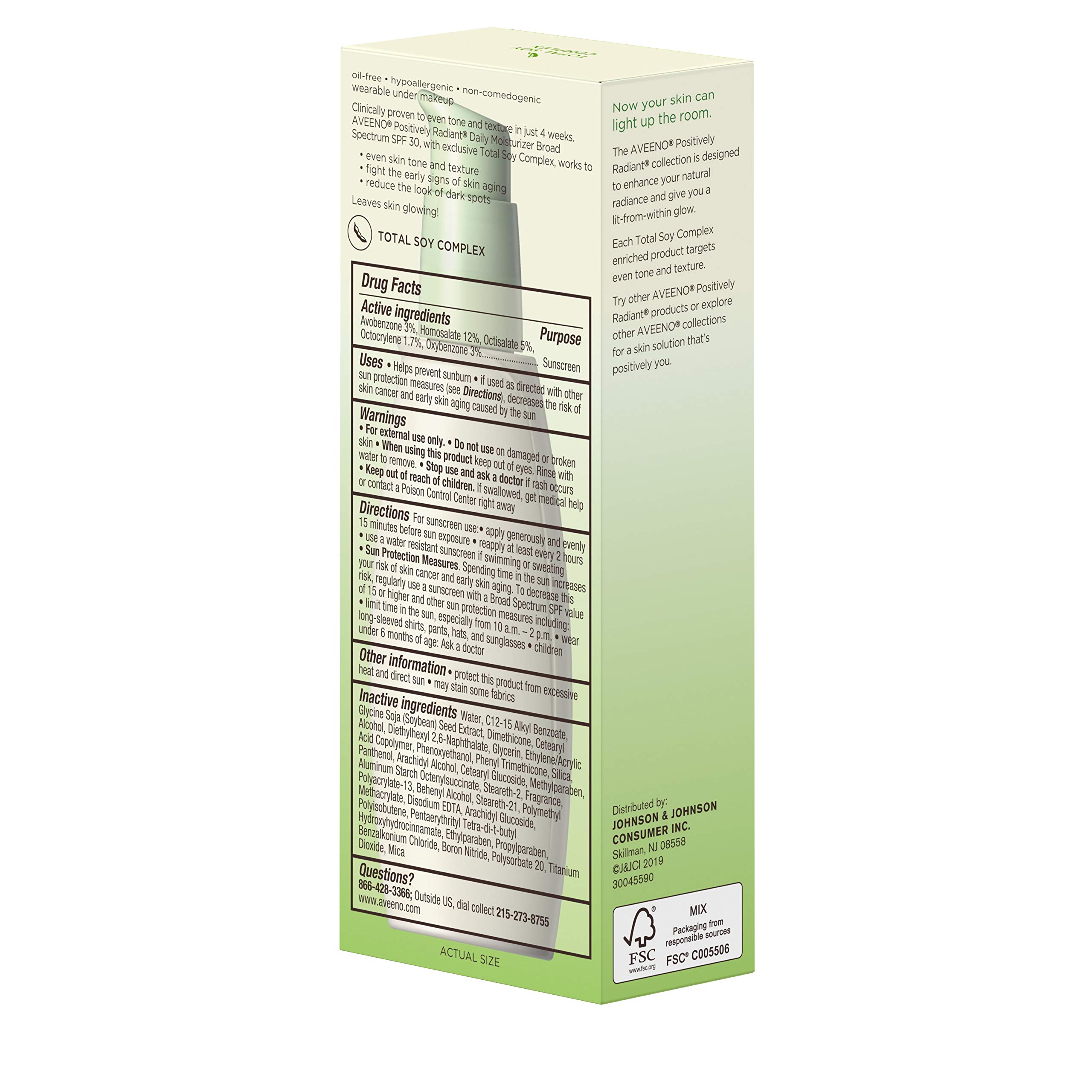 Aveeno Positively Radiant Daily Face Moisturizer with SPF 30 Sunscreen - 2.3 Fl Oz (Pack of 12) | Oil-Free, Non-Comedogenic & Hypoallergenic Facial Lotion for Glowing Skin | Perfect for Daily Use, Travel & On-The-Go Hydration